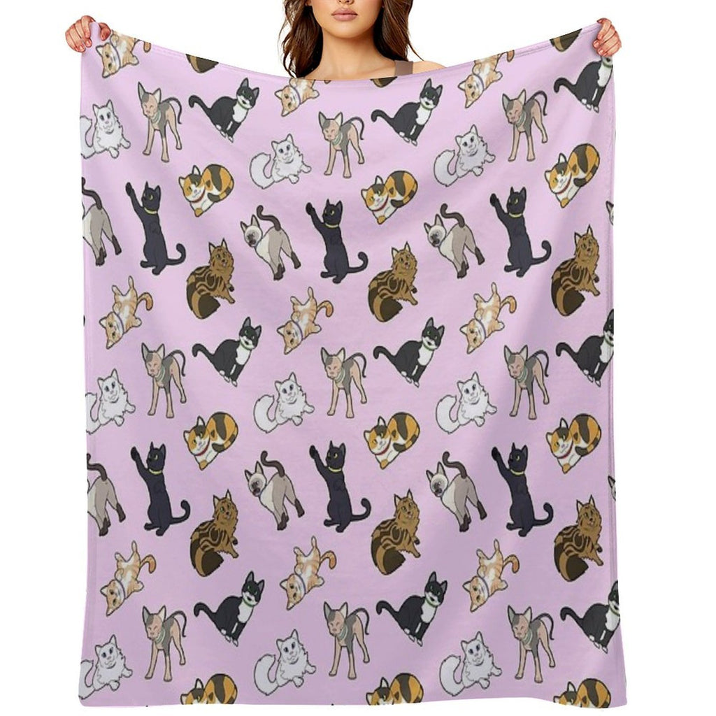 Cat Pattern - Pink Machine-washable Throw Blanket