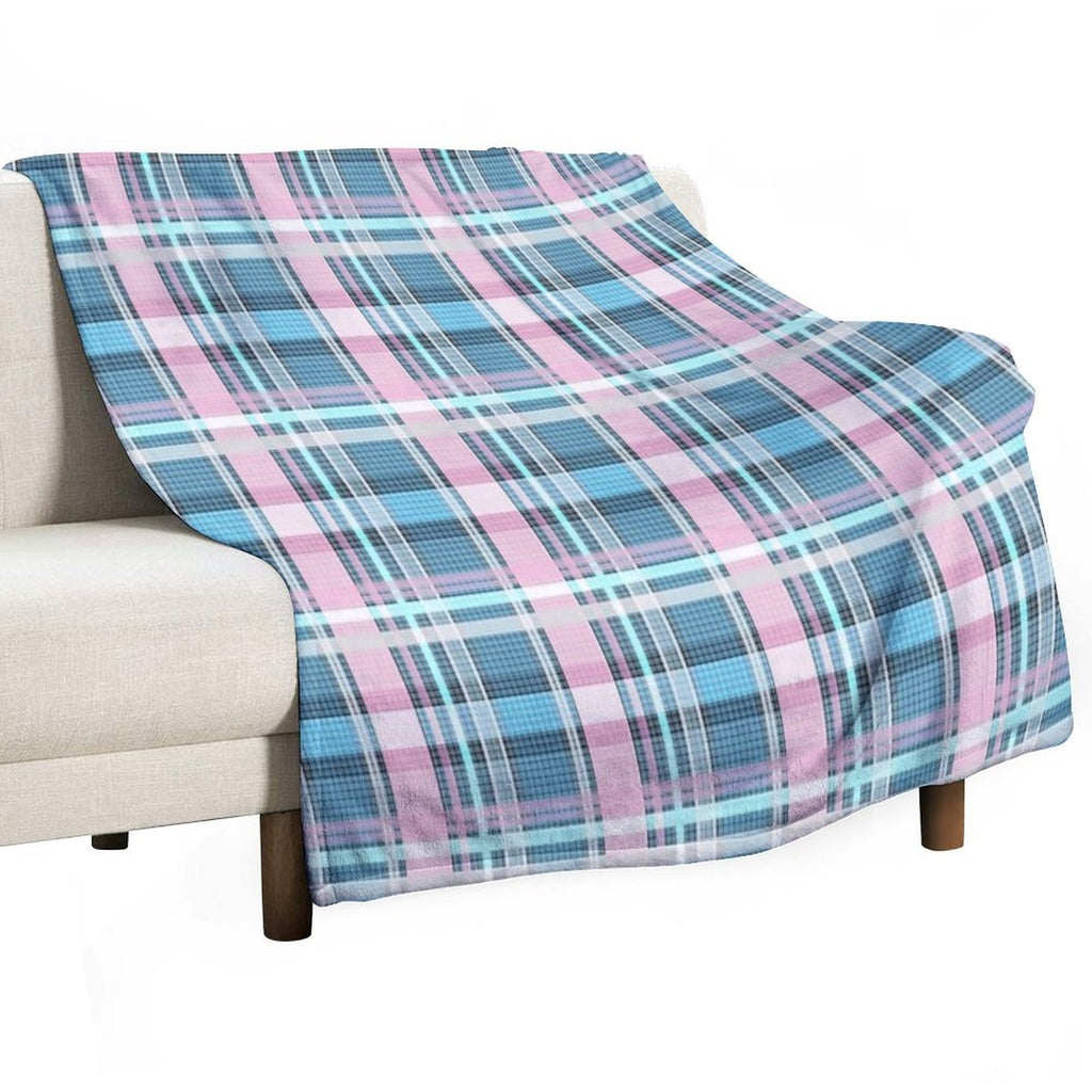 Trans Flag Pink, Blue And White Check Pattern Comfort Throw Blanket