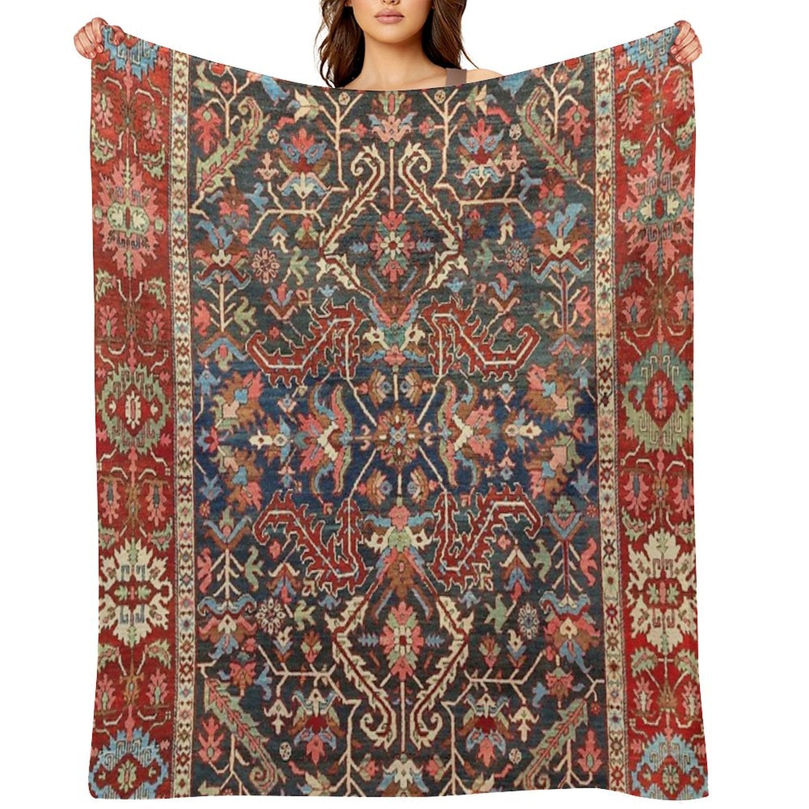 Antique Floral Persian Carpet Print Gift-ready Throw Blanket