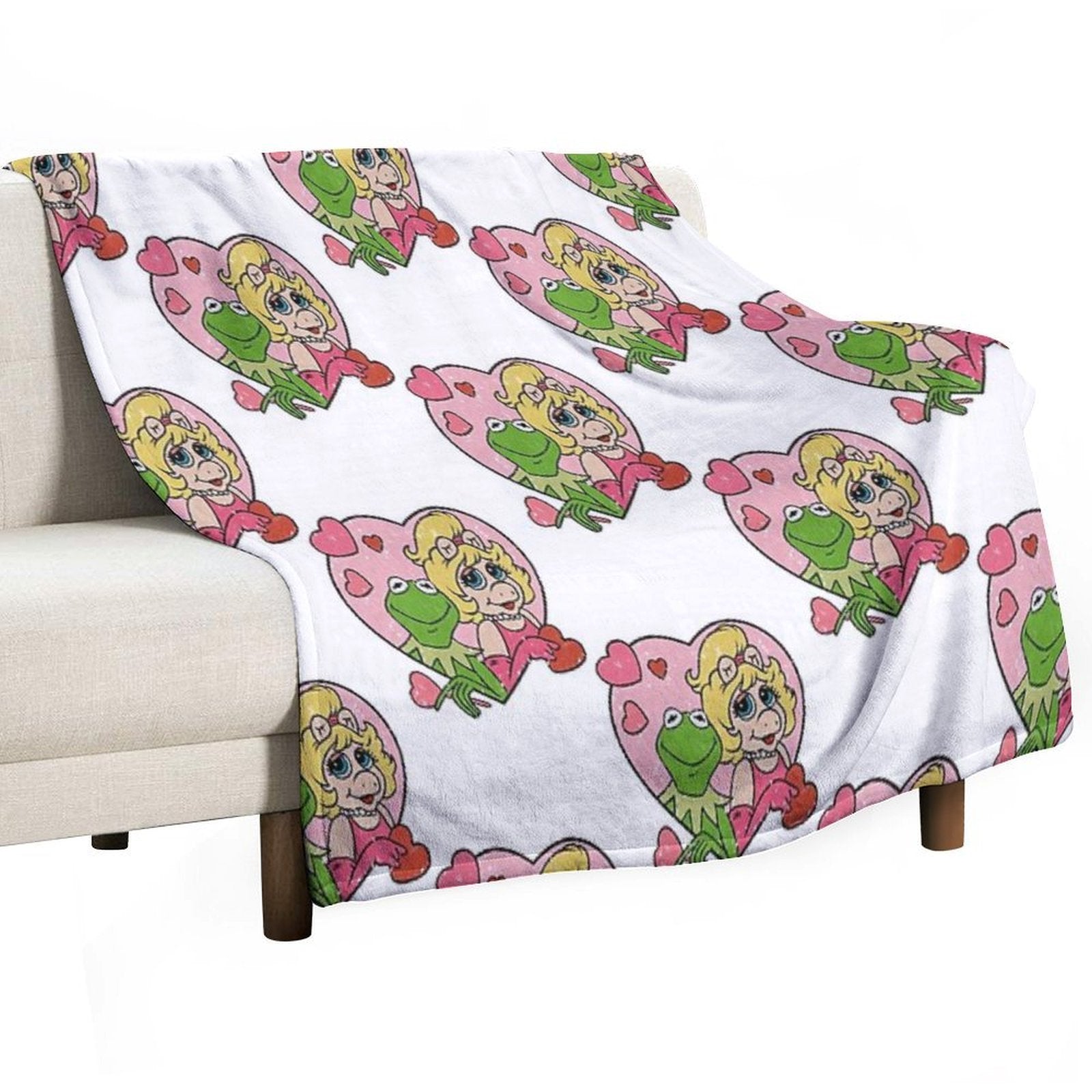 Distressed Kermit And Miss Piggy Plush Throw Blanket