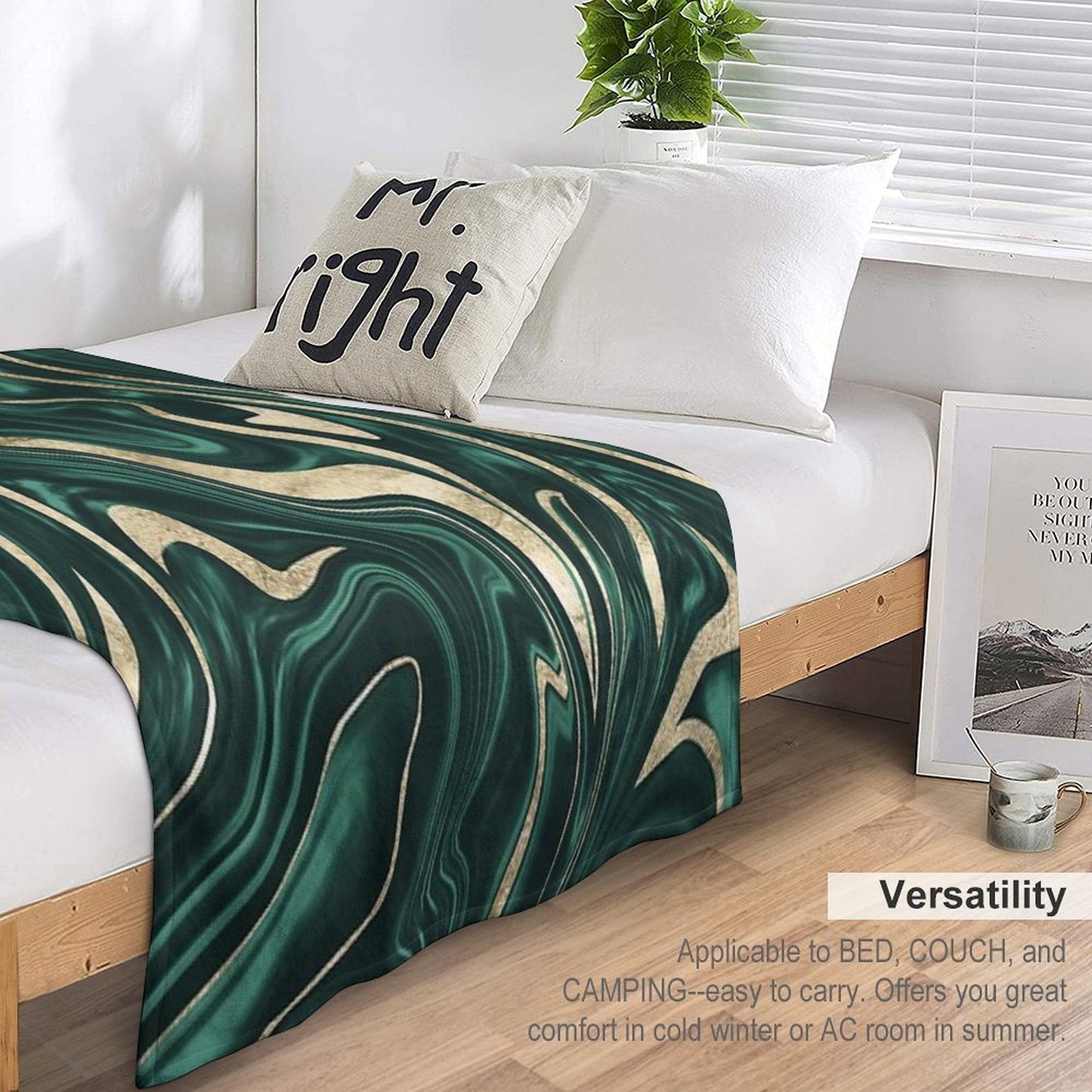 Emerald Green Black Gold Marble #1 #decor #art Shrink-resistant Throw Blanket