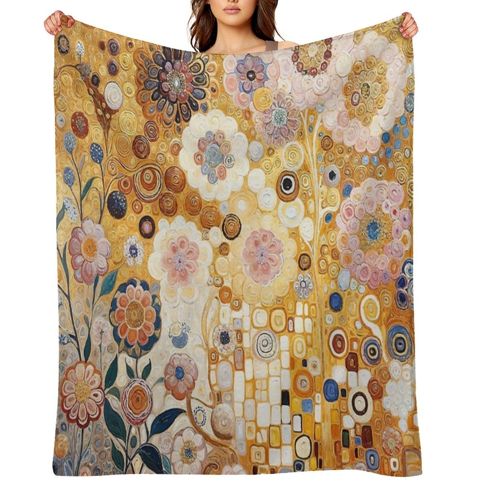 Klimt Gold Flower Garden Durable Throw Blanket