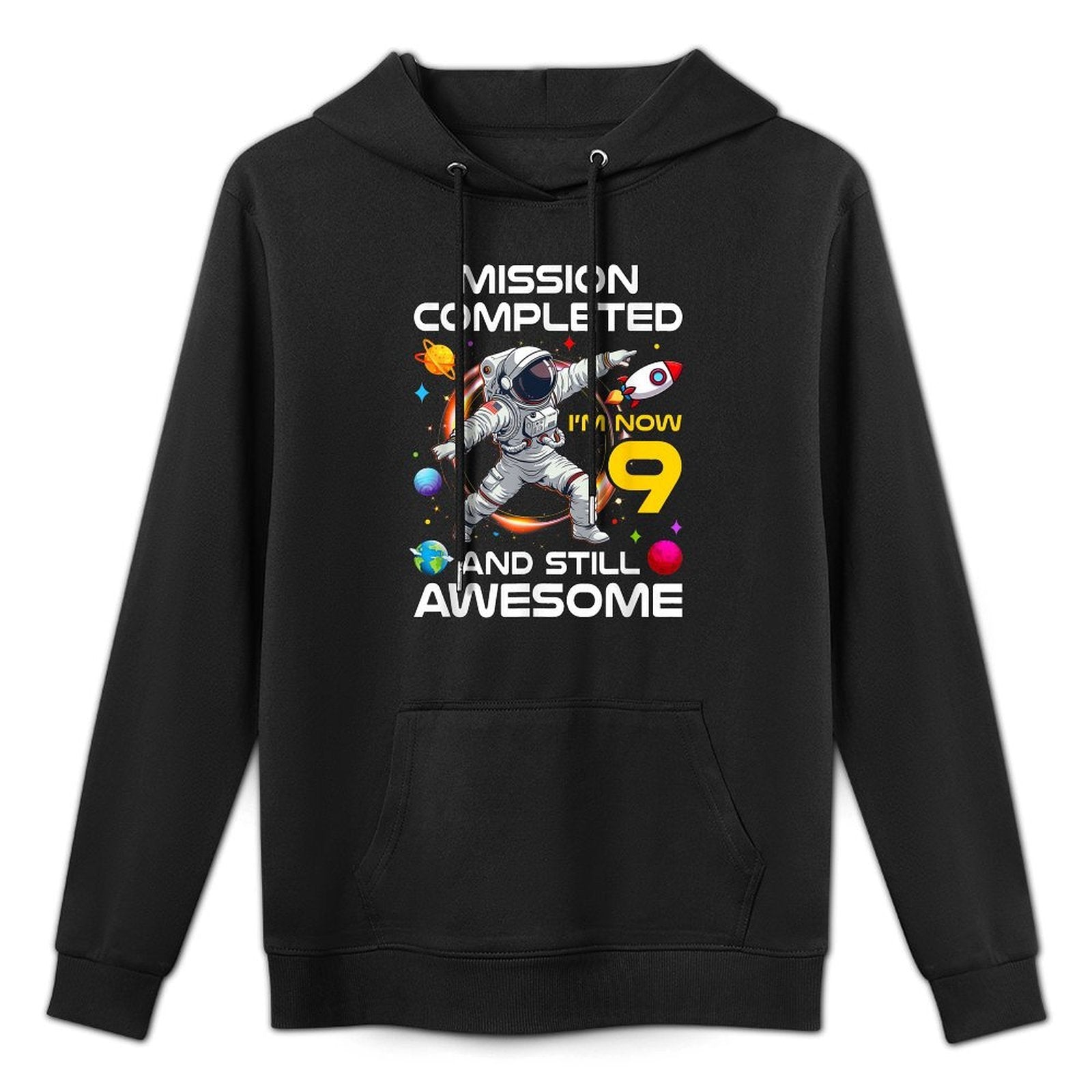 9Th Birthday Astronaut 9 Years Old Outer Space Birthday Medium-Weight Fabric Hoodie