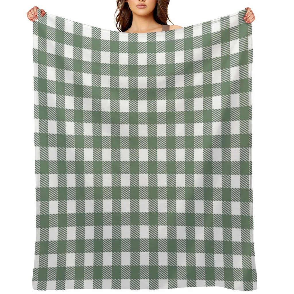Plaid (sage Greenwhite) Travel-friendly Throw Blanket