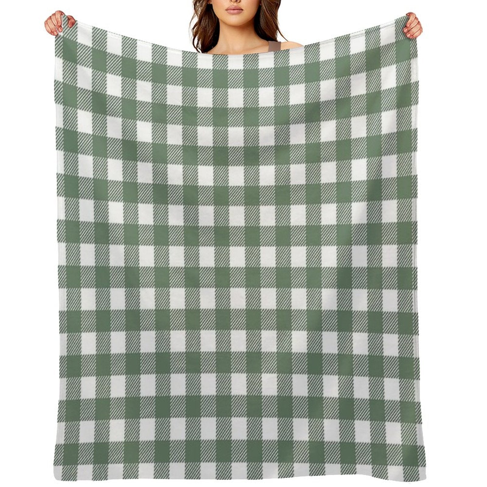 Plaid (sage Greenwhite) Travel-friendly Throw Blanket