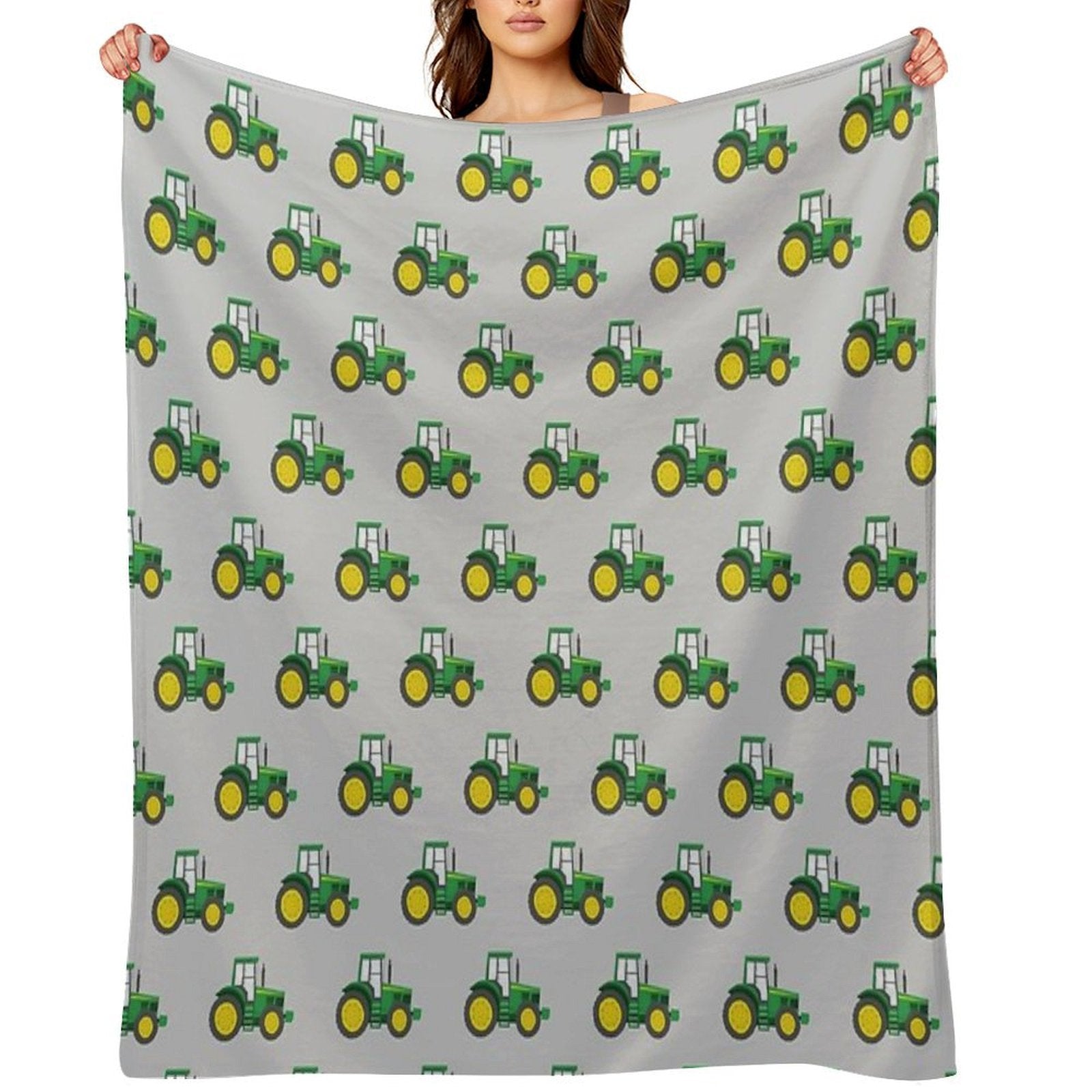 Green Tractors on Grey - Farming - Farm Themed Compact Throw Blanket