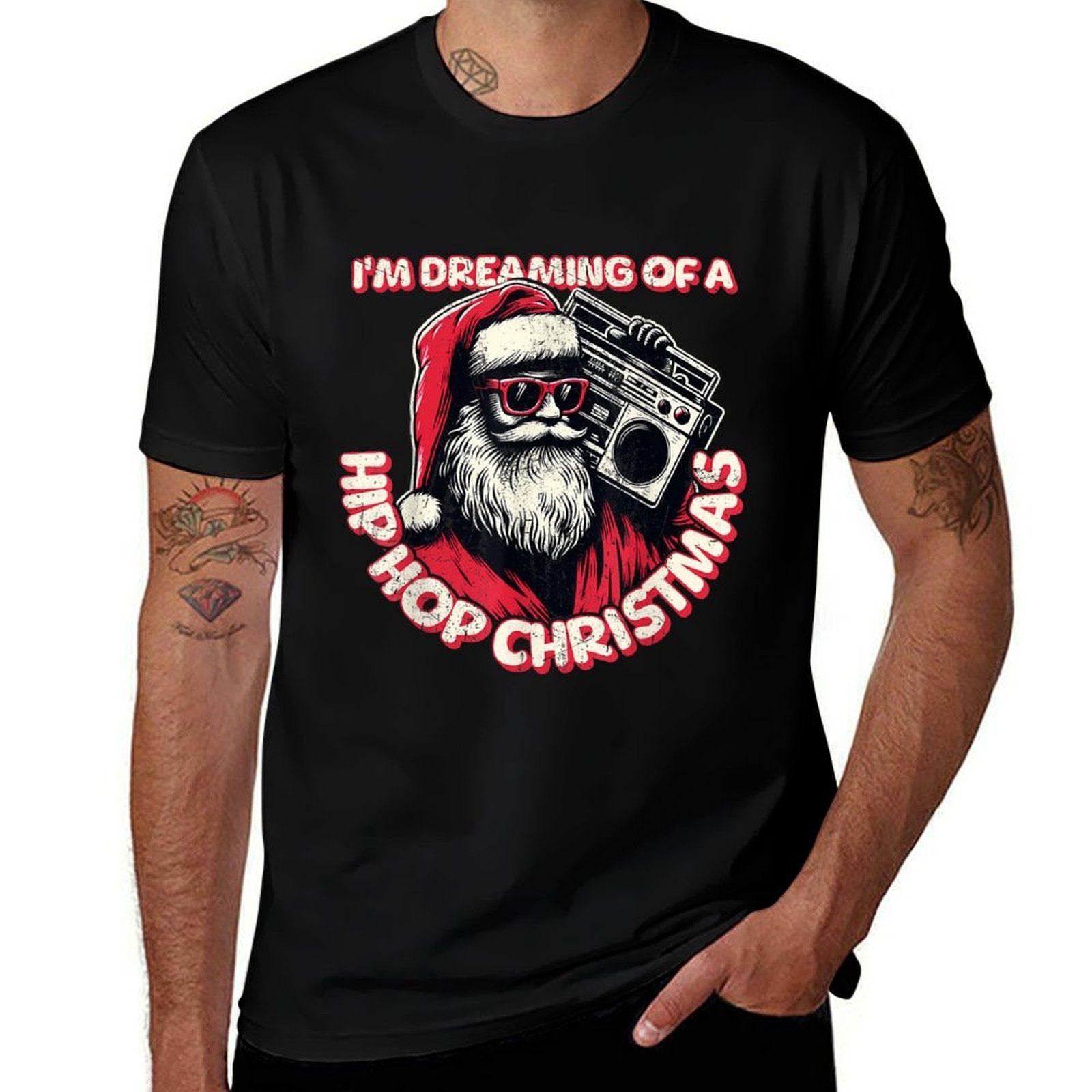 Hip Hop Christmas Santa with Boombox RB Holiday  Slim-fit Cut T-Shirt