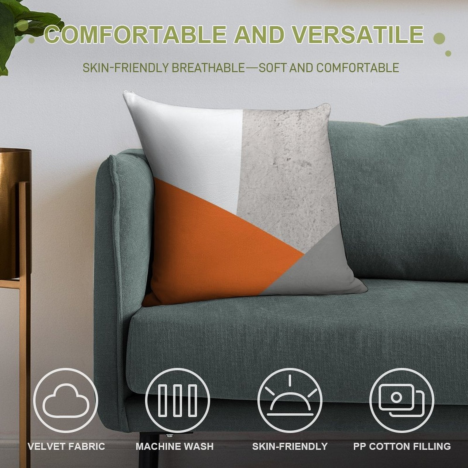 Grey Orange And Concrete Color Block Soft Easy Maintenance Throw Pillow