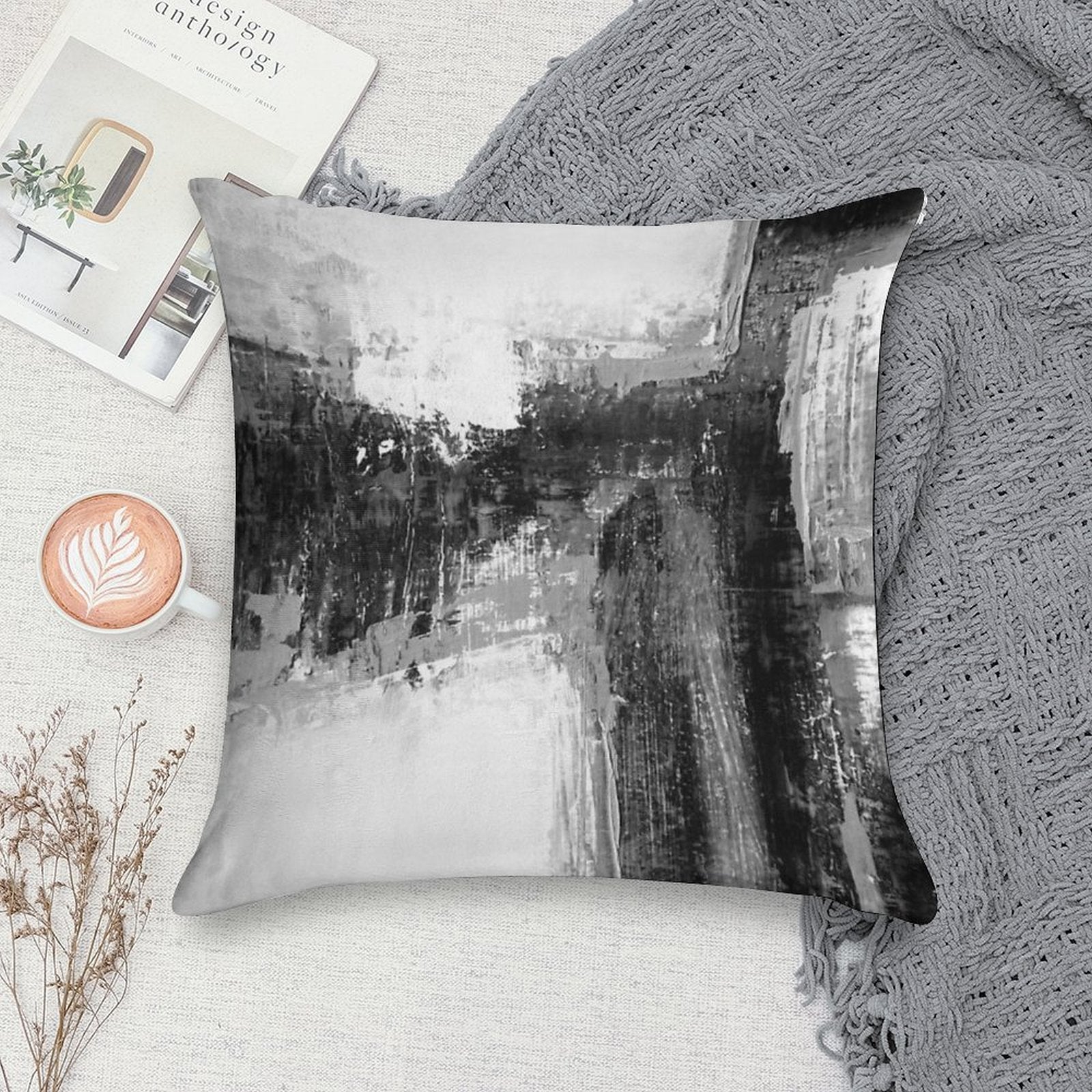 Black White Abstract Soft Luxury Feel Throw Pillow