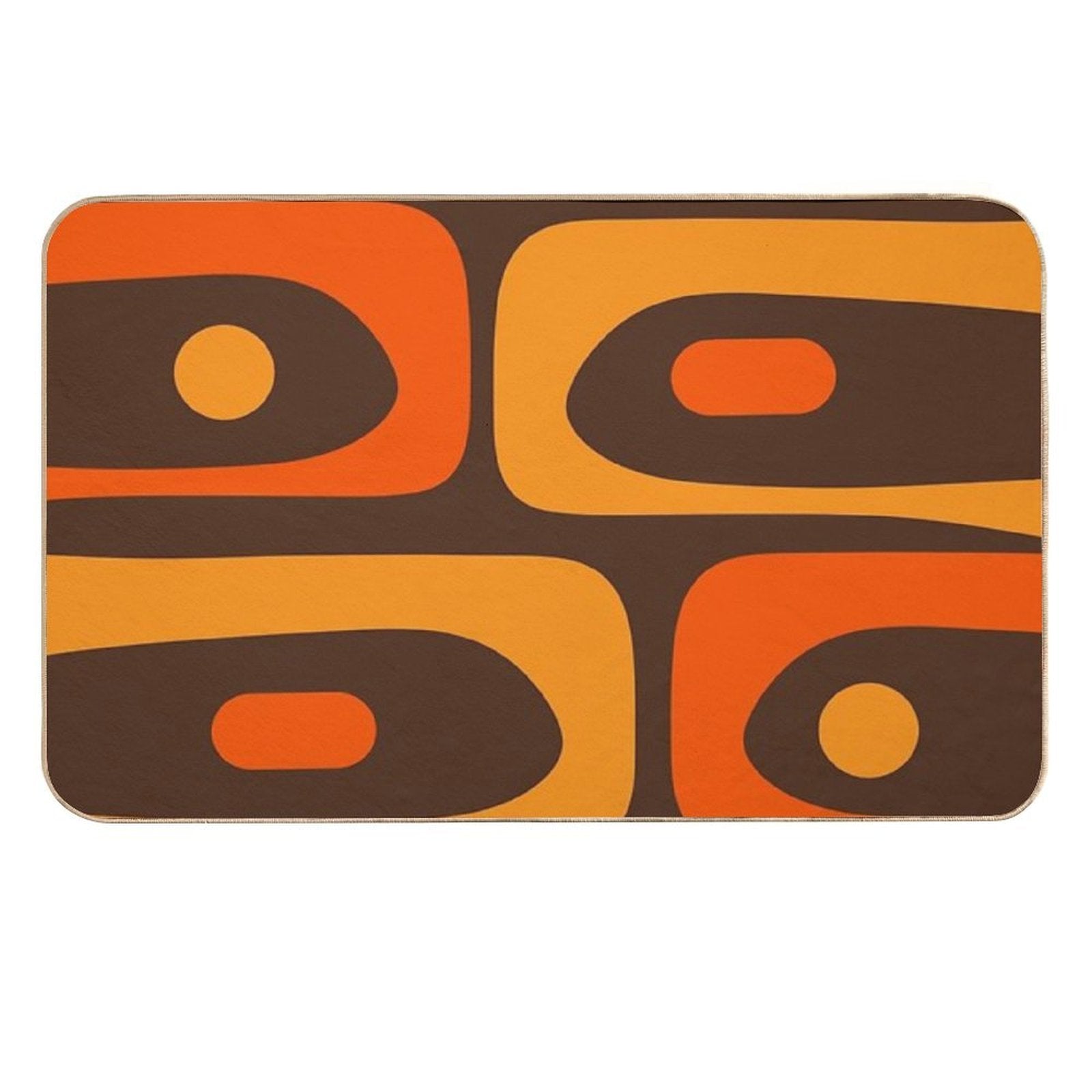 Mid-Century Modern Piquet Retro Minimalist Abstract in 70s Brown And Orange  Anti-Trip Bath Mat