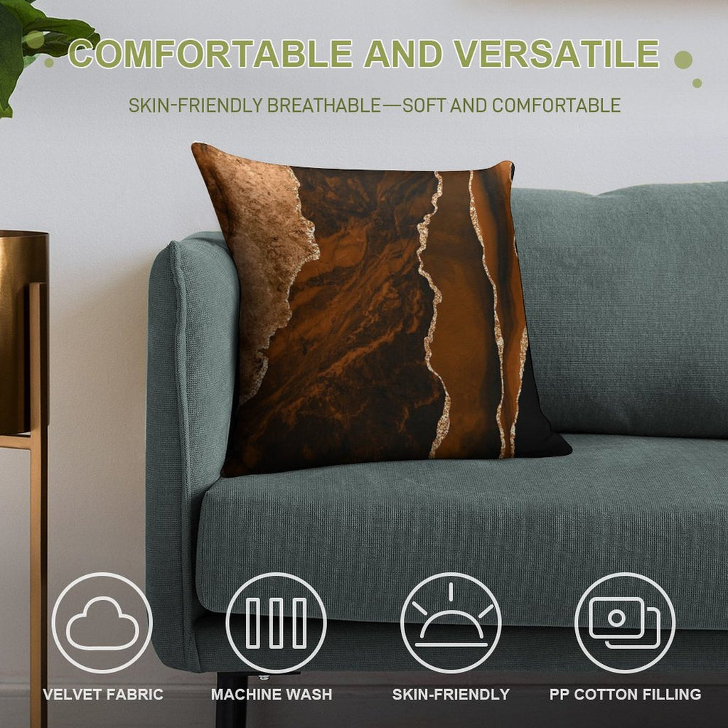 Abstract Chocolate Brown & Gold Modern Geode Agate Design Soft Hidden Zipper Throw Pillow