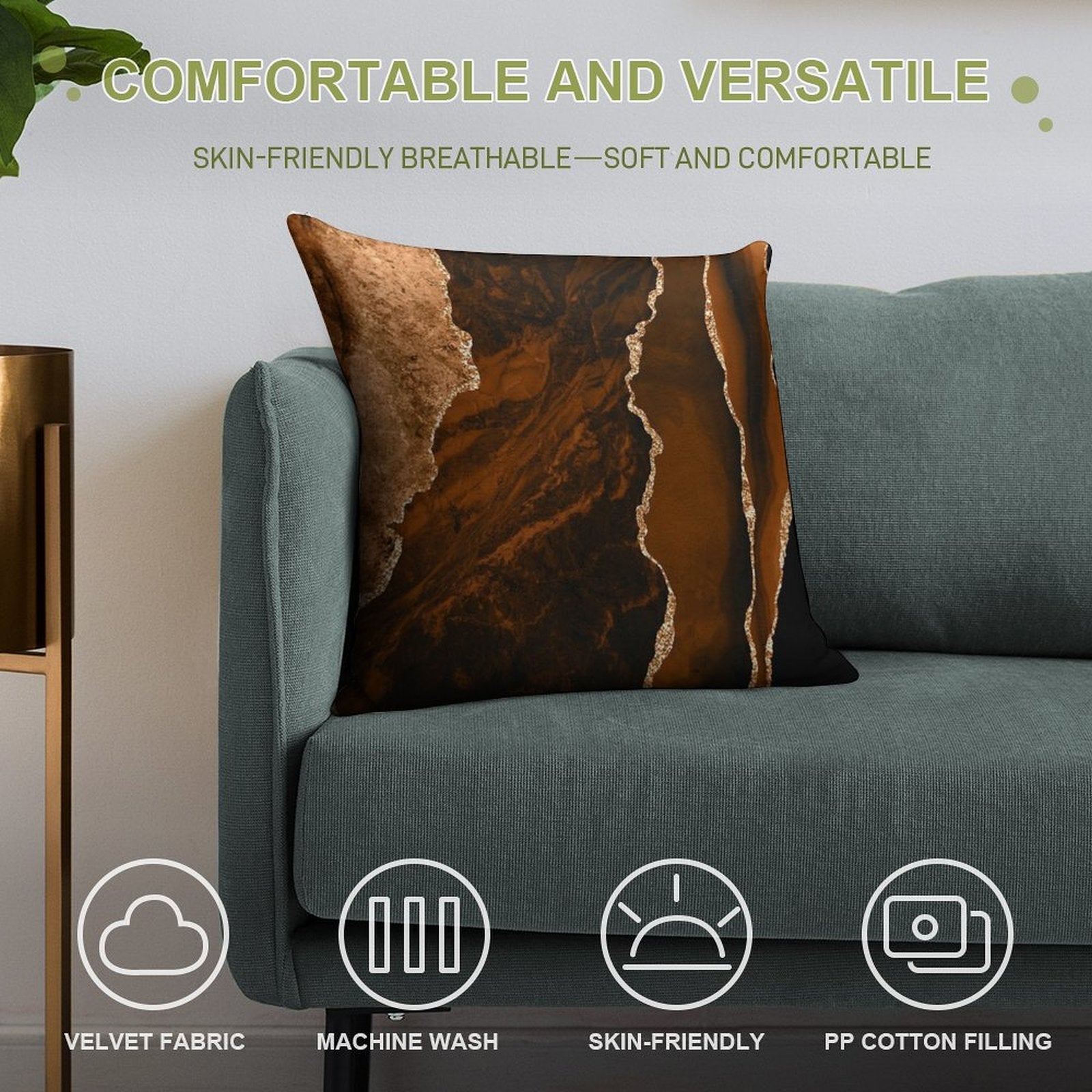 Abstract Chocolate Brown & Gold Modern Geode Agate Design Soft Hidden Zipper Throw Pillow