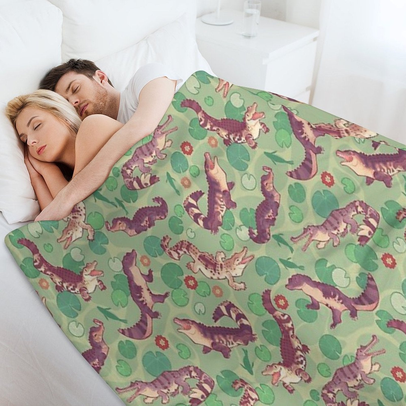 Crocodilians in Swampy Waters Sustainable Throw Blanket