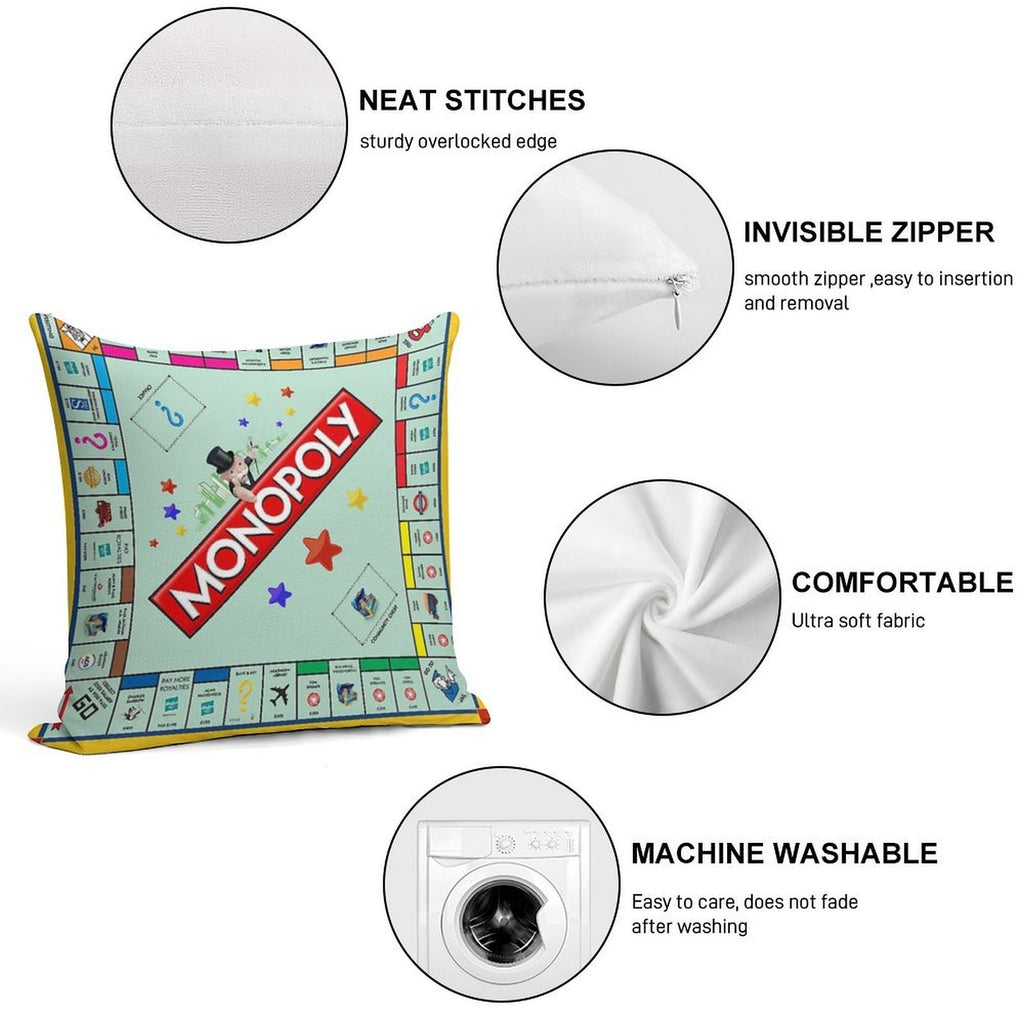Monopoly Board Game Classic Soft Short Plush Fabric Throw Pillow