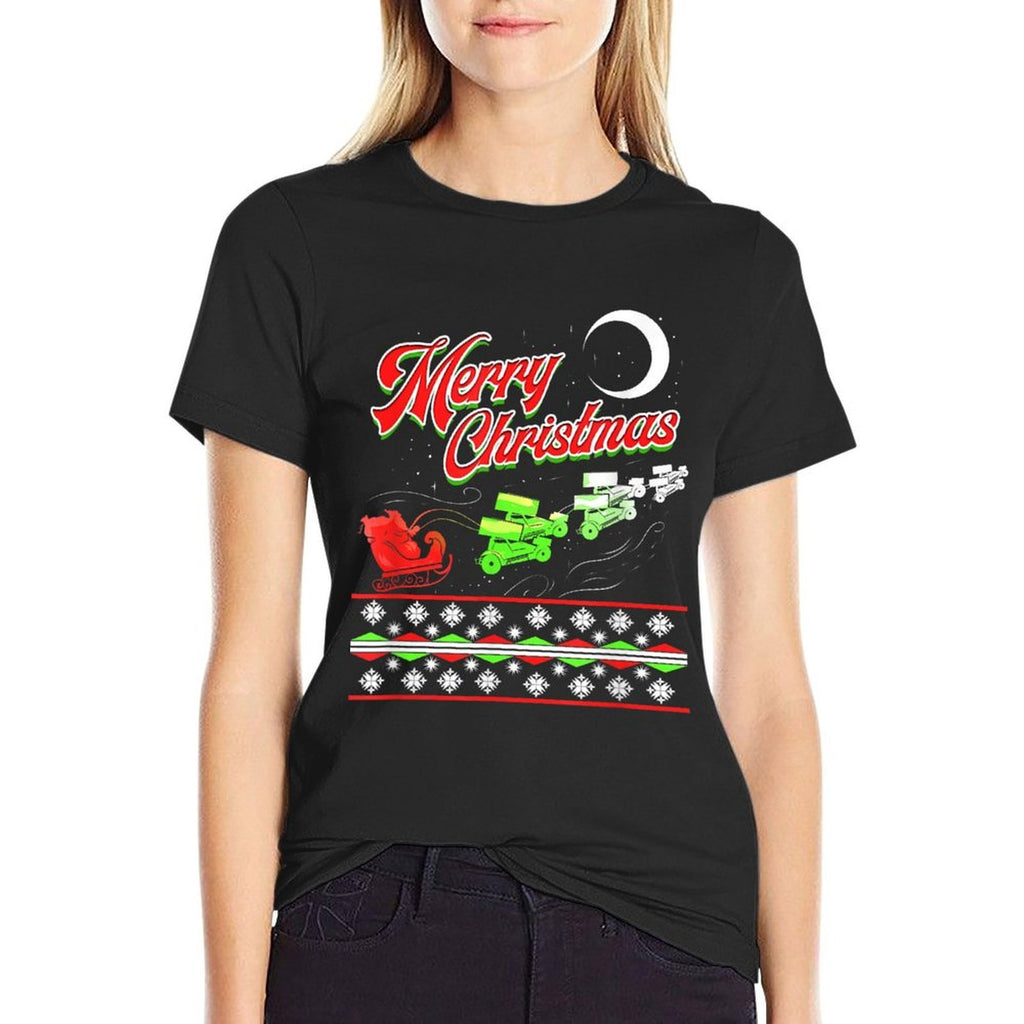 Sprint Car Racing Christmas Santa Sleigh Motorsports  Heathered Texture T-Shirt