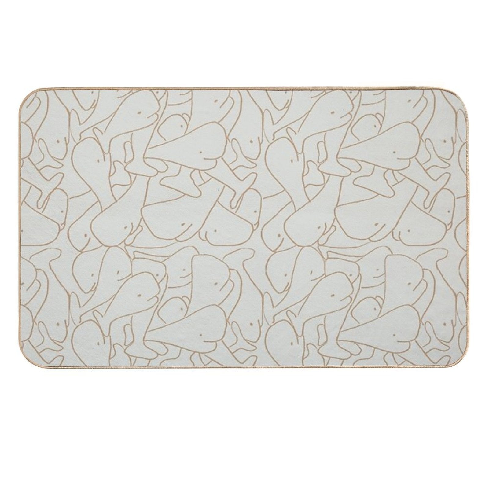 Seamless Line Drawing Whale Pattern Mint Green And Beige  Slip-Resistant Bath Mat