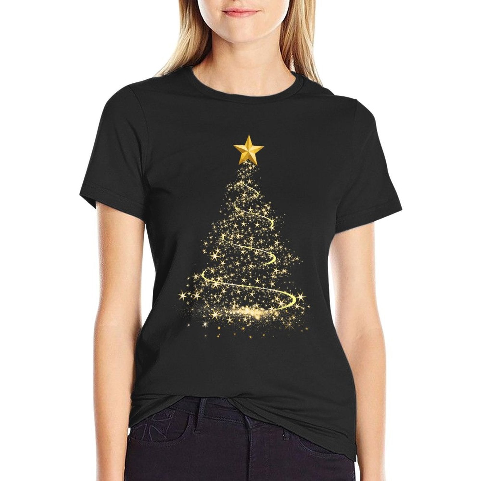Funny Christmas Tree in Gold Merry Christmas Pajamas Women  Fade-proof Color T-Shirt