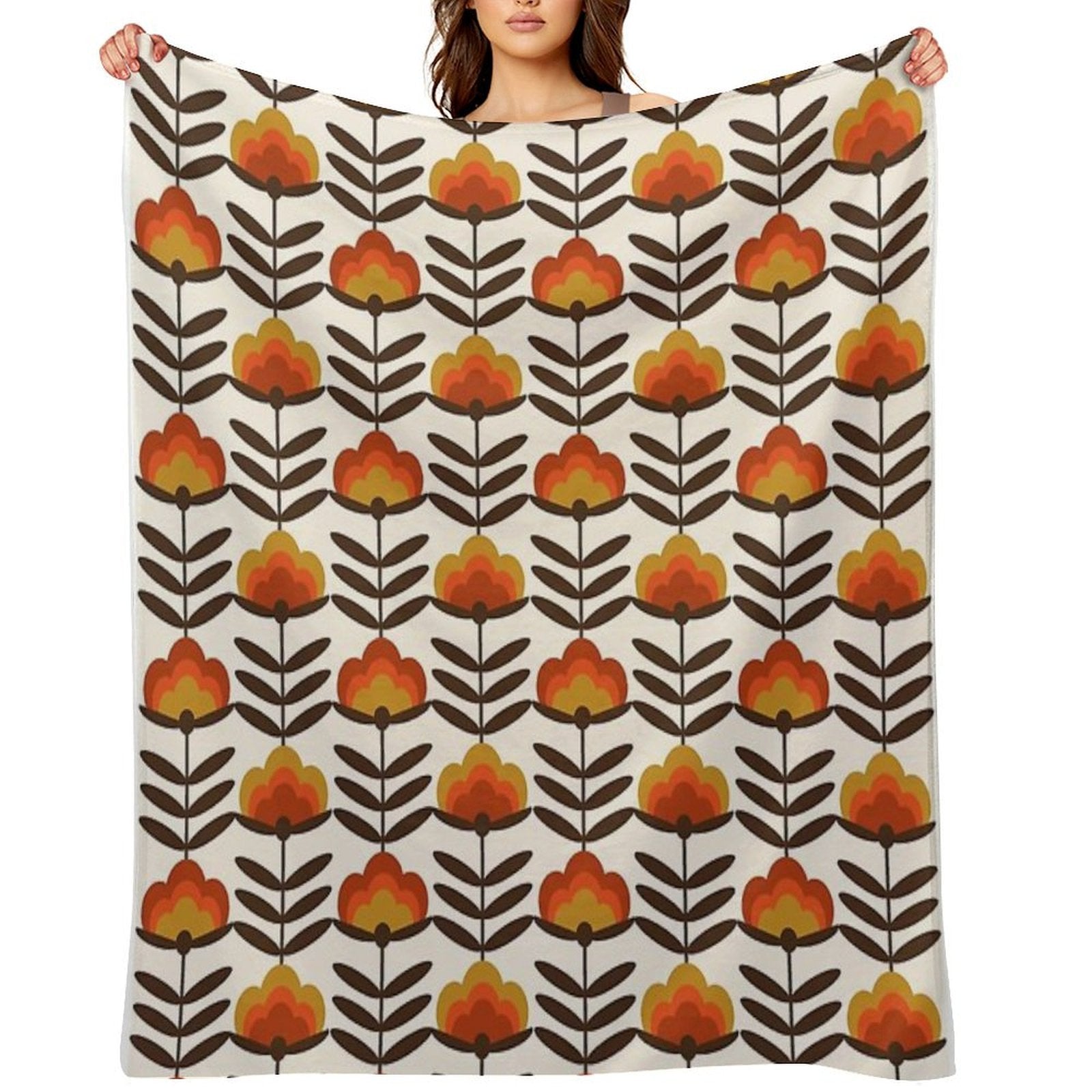 Boogie - Retro Florals Minimal Trendy 70s Style Throwback Flower Pattern Versatility Throw Blanket