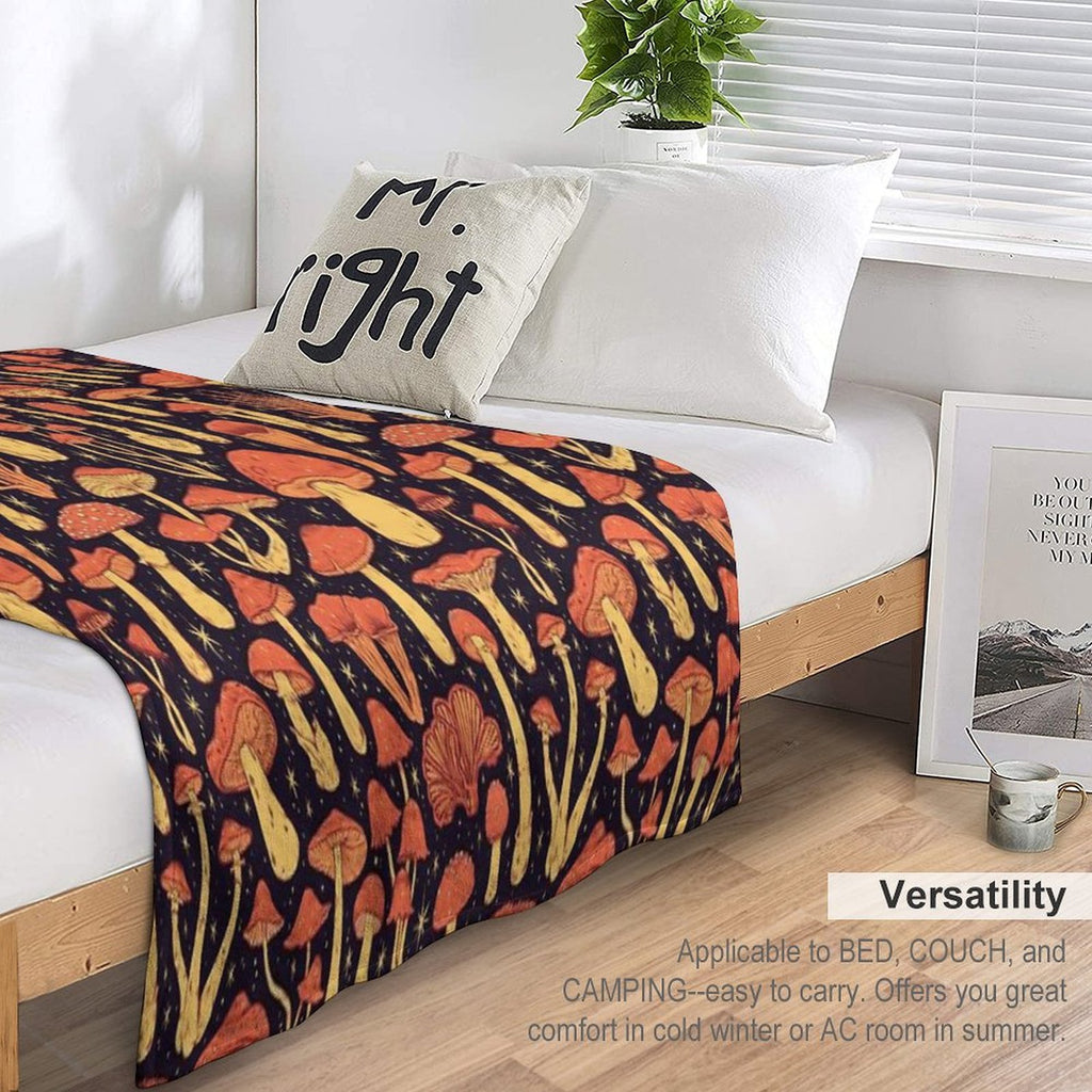 Deadly Mushrooms Orange on Black Durable Throw Blanket