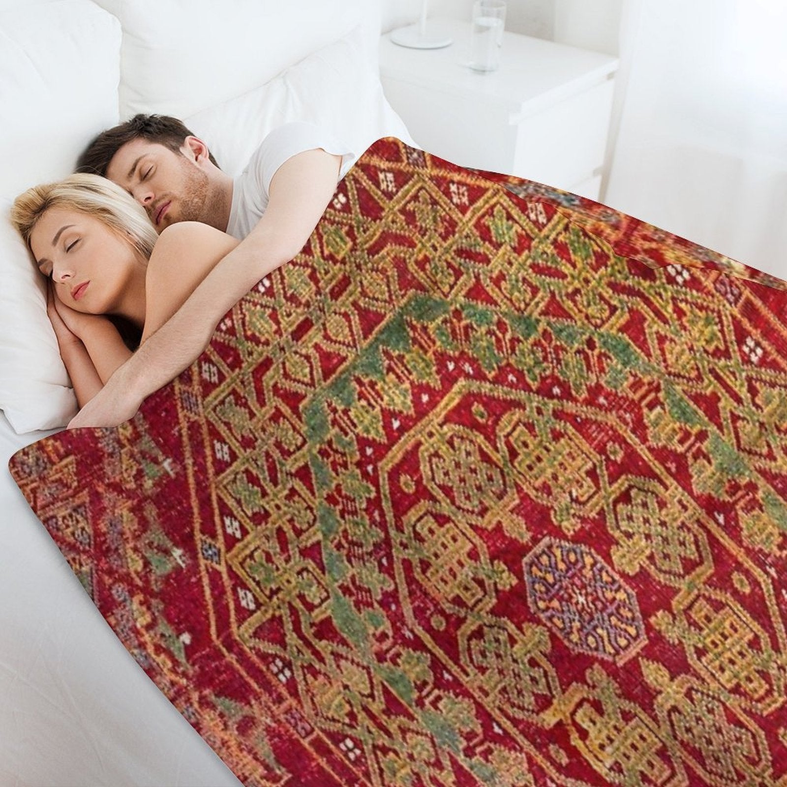 Bohemian Medallion VII  15th Century Old Distressed Red Green Coloful Ornate Accent Rug Pattern Wrinkle-free Throw Blanket