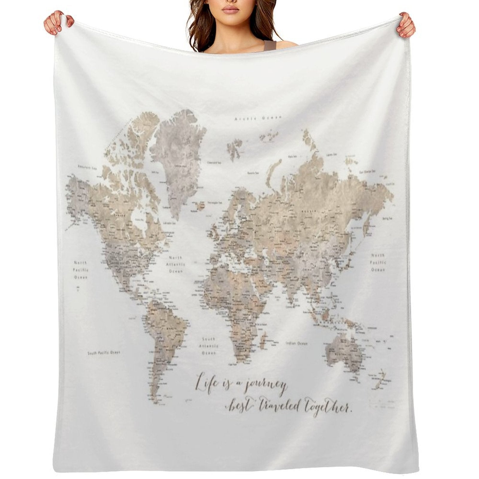 Life Is A Jouney Best Travelled Together, World Map, Abey Wrinkle-free Throw Blanket