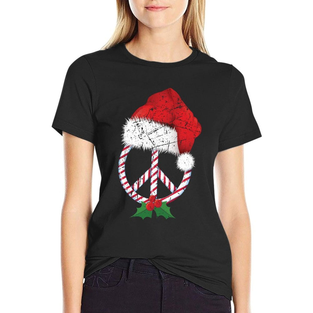 Christmas Peace Sign Santa Xmas Wreath Hippie Candy Cane  Quick-drying T-Shirt