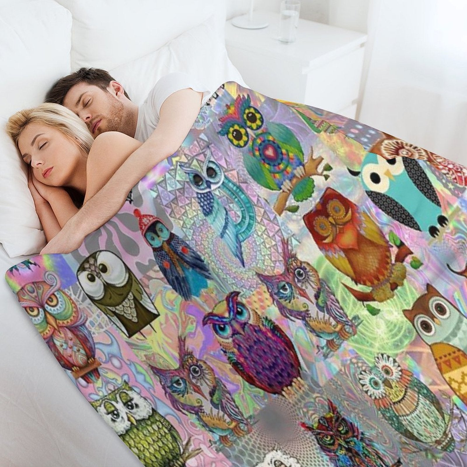 Psychedelic Owls Shrink-resistant Throw Blanket