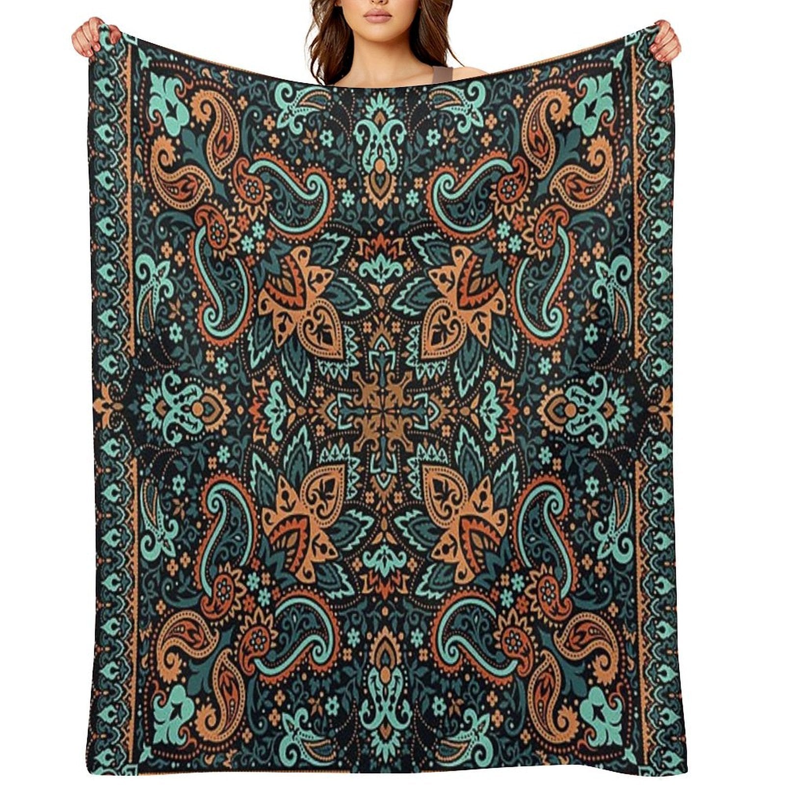 Bandana,blue And Brown Bandana,henna Pattern,middle Eastern Pattern,persian Rug,etherial,spriritual,meditation,aromatherapy All-season Throw Blanket