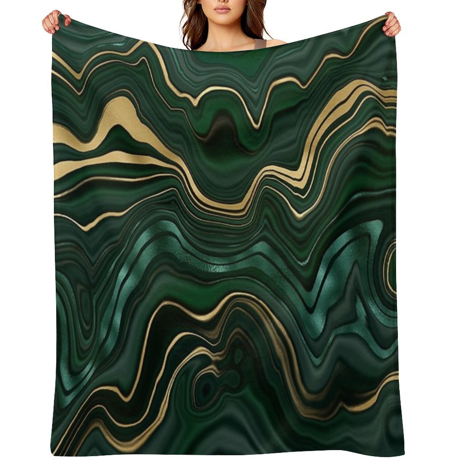 Emerald Green And Gold  Malachite Pattern Easy Care Throw Blanket
