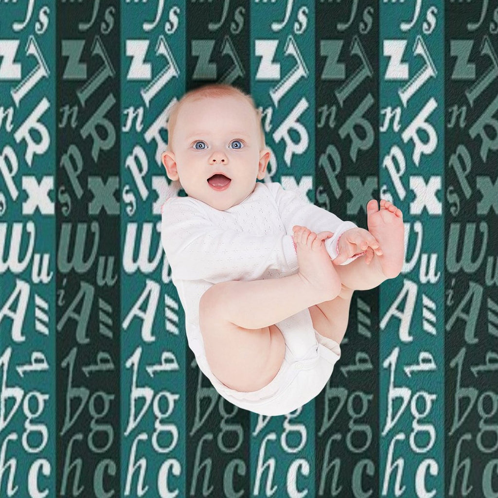 Abstract Green And White Letter Pattern Eco-conscious Throw Blanket