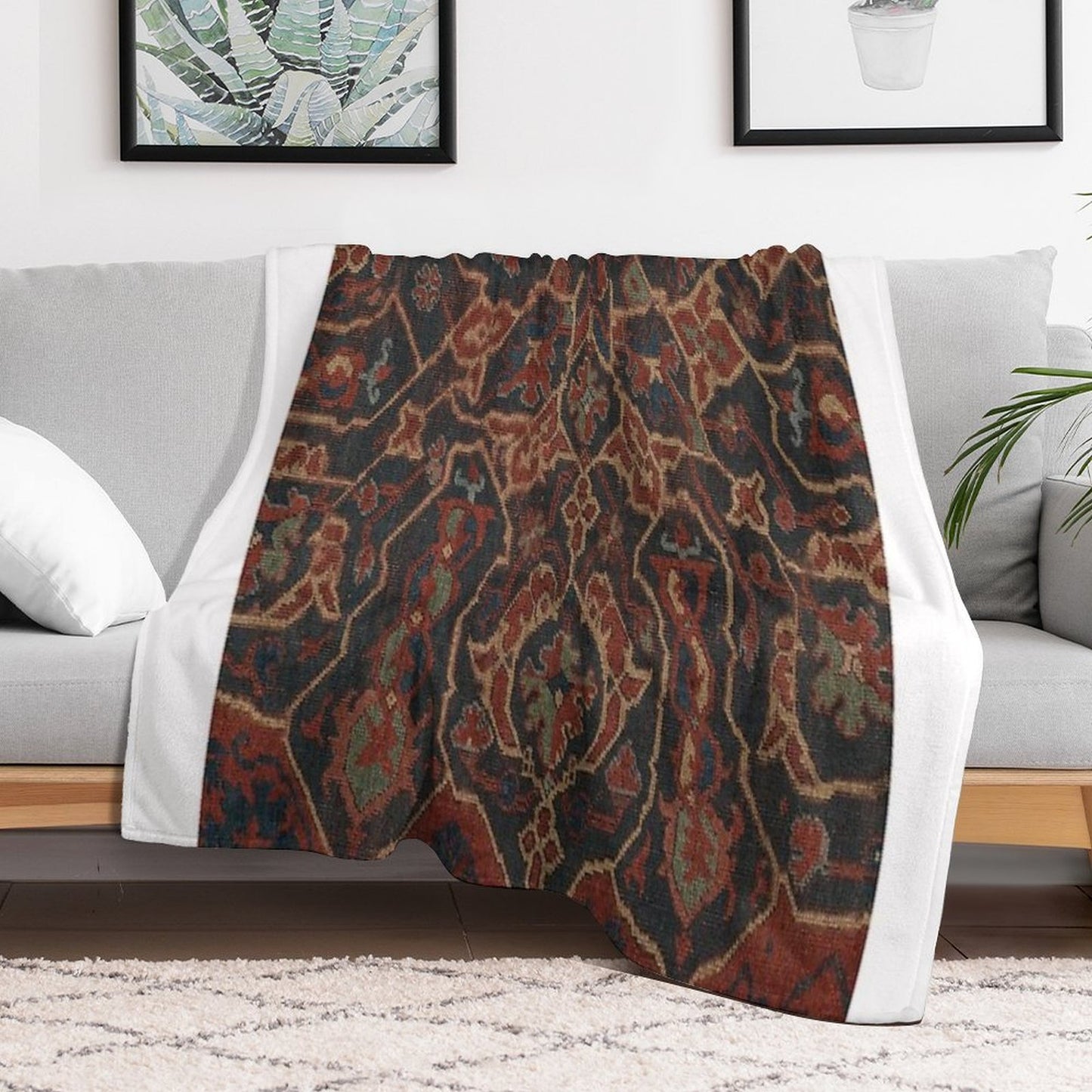 Boho Chic Dark II  17th Century Colorful Medallion Red Blue Green Brown Ornate Accent Rug Pattern Travel-friendly Throw Blanket