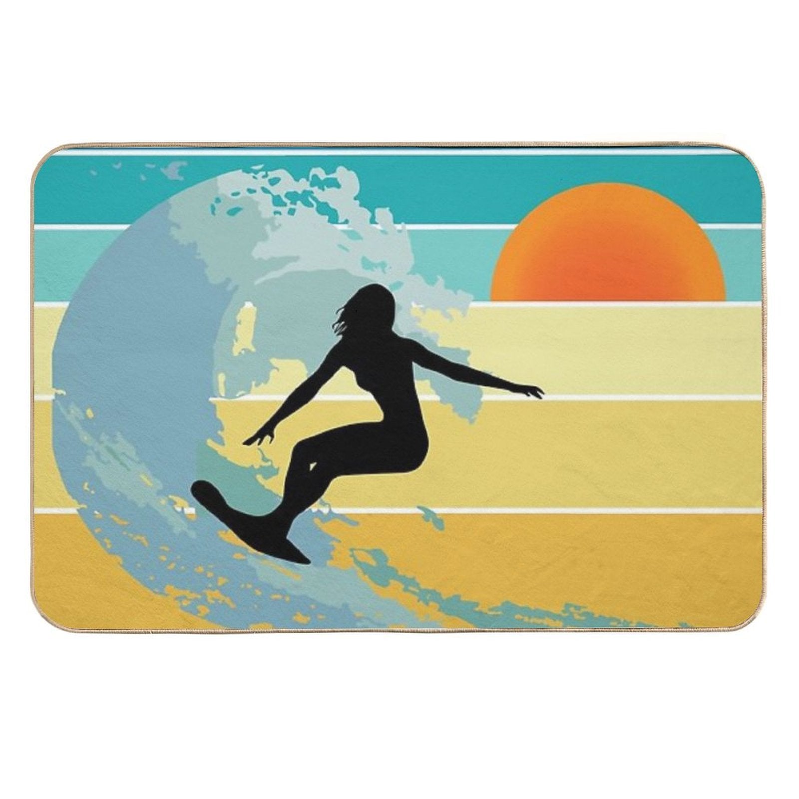 Sorry, I Can't, I Have A Board Meeting, Surfer Girl Silhouette at Sunset  Easy Maintenance Bath Mat