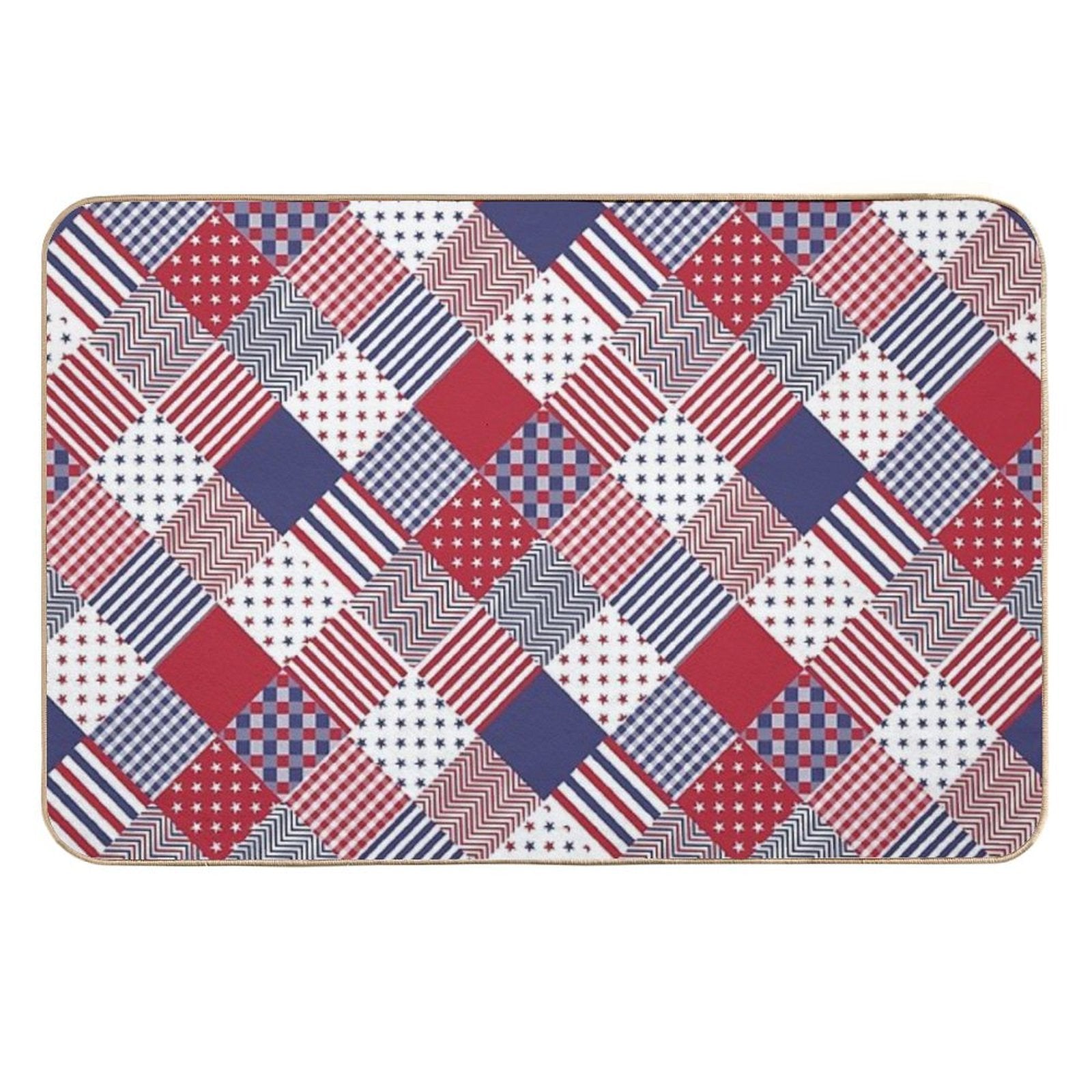 USA Americana Diagonal Red White & Blue Quilt  Versatile Bath Mat