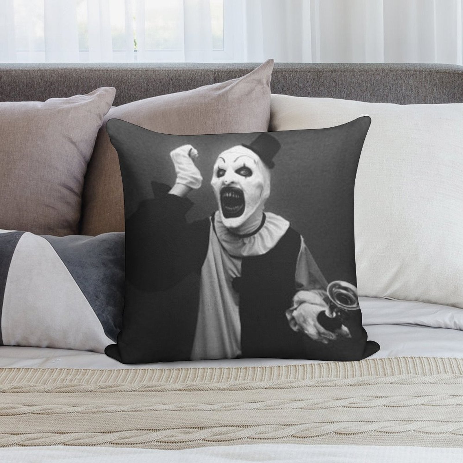 Terrifier Art The Clown Horror Soft Fade-Resistant Throw Pillow
