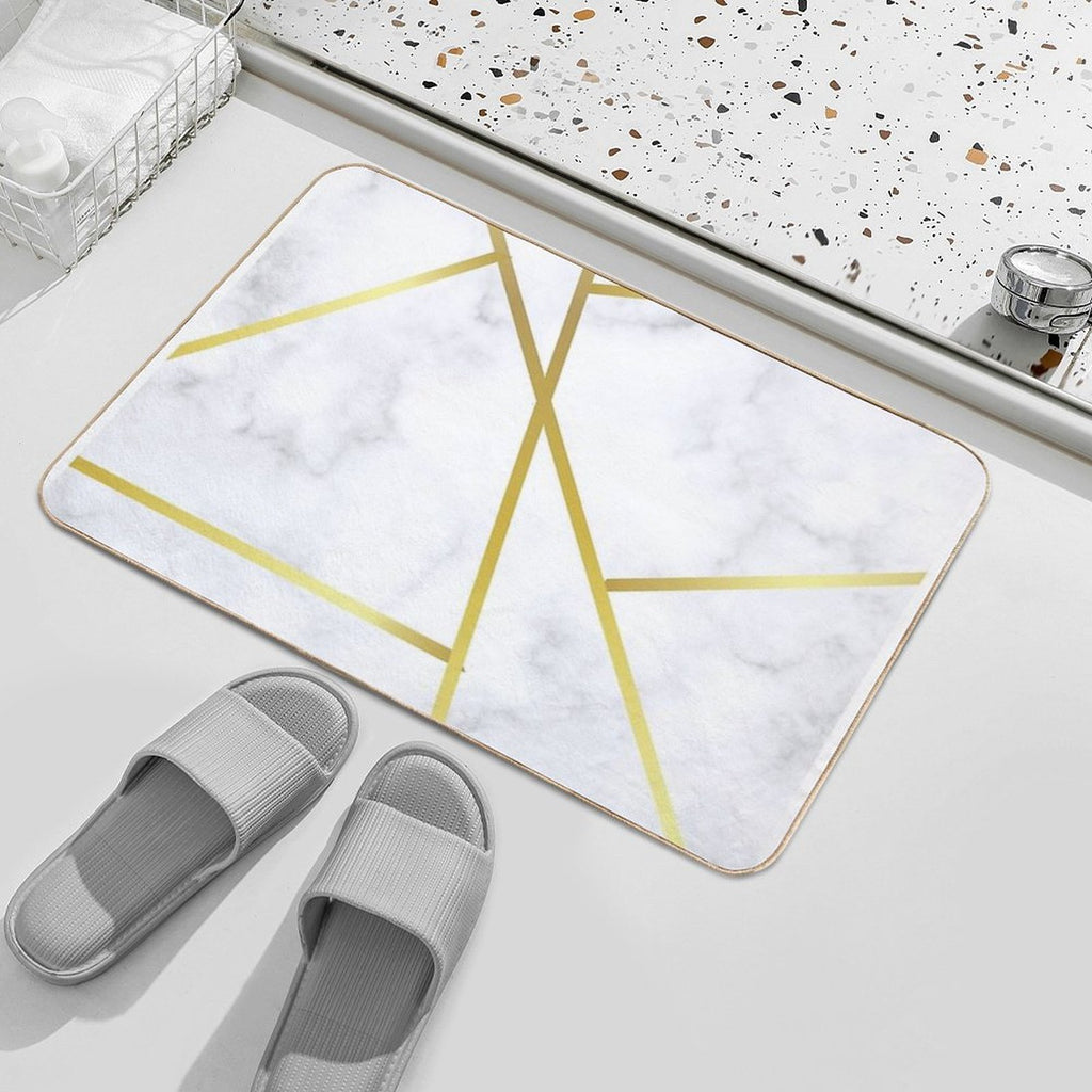 Gold Marble on White  Easy To Clean Bath Mat
