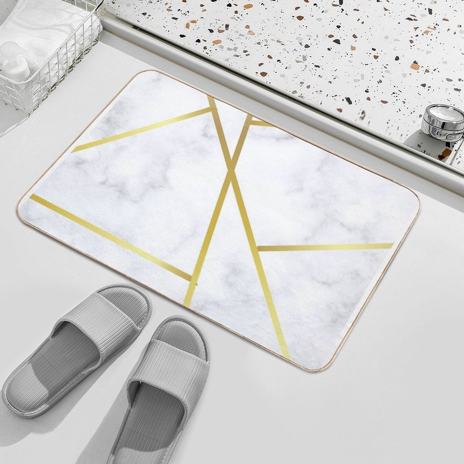 Gold Marble on White  Easy To Clean Bath Mat