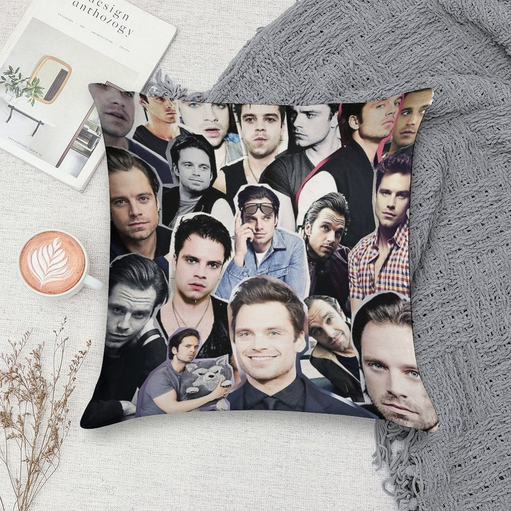Sebastian Stan Collage Soft Decorative Cover Throw Pillow