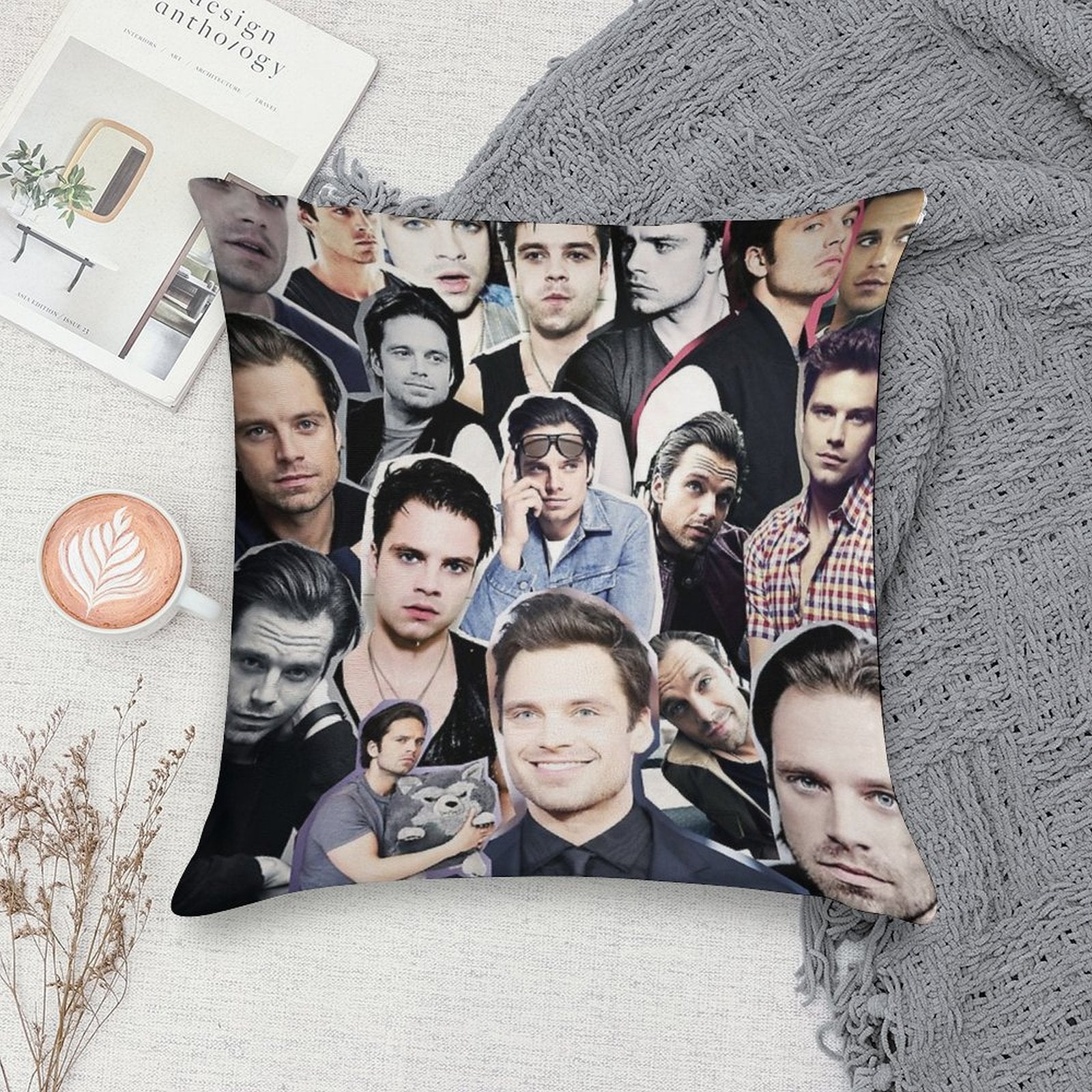 Sebastian Stan Collage Soft Decorative Cover Throw Pillow
