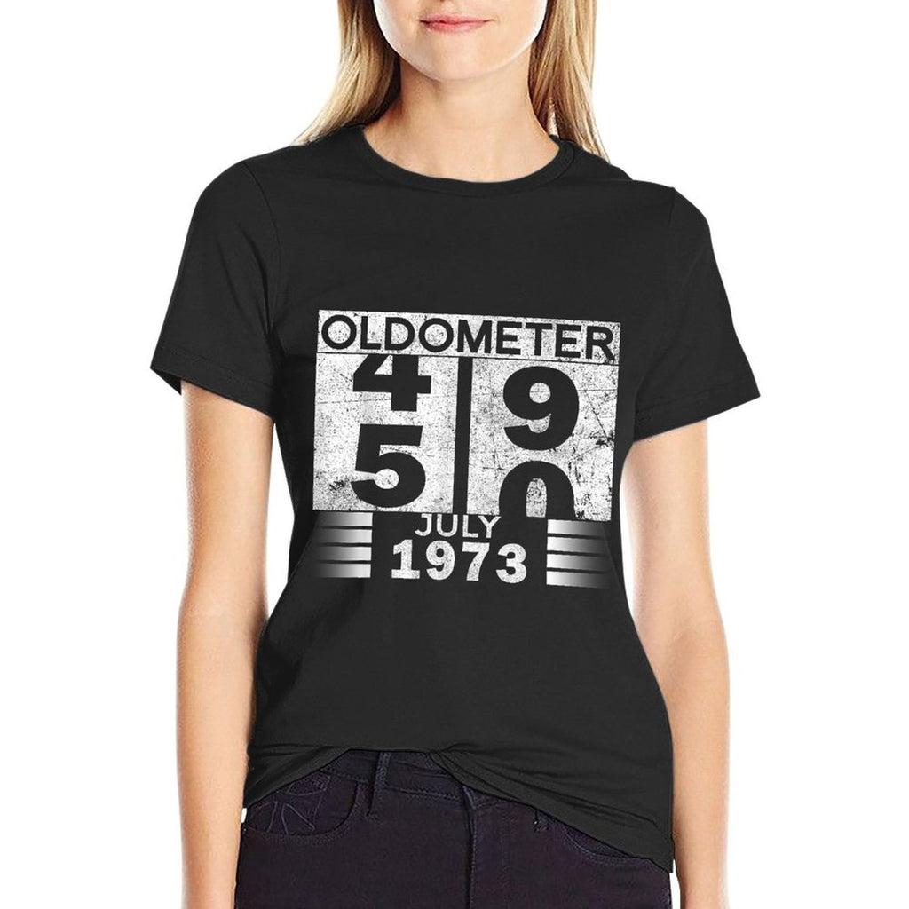 Oldometer 49-50 Born In July 1973 Funny 50th Birthday  Wrinkle-resistant T-Shirt