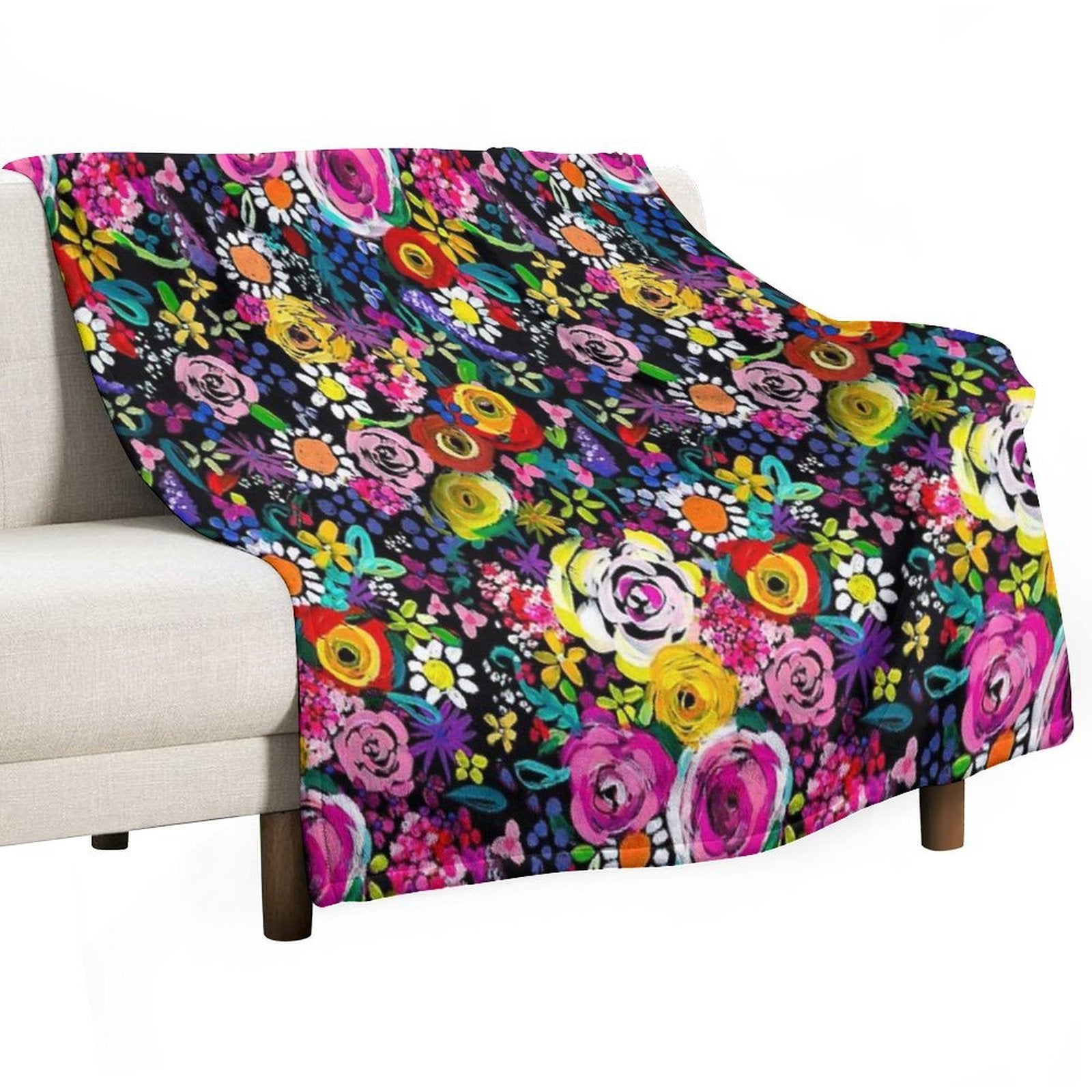 Les Fleurs Vibrant Floral Painting Print Lightweight Throw Blanket