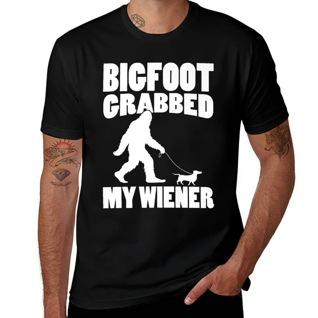 Bigfoot Grabbed My Wiener Dog Funny Dachshund Premium  Tagless Design T-Shirt