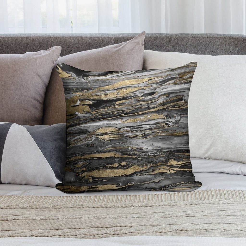 Stylish Grey Gold Abstract Marble Soft Easy Maintenance Throw Pillow