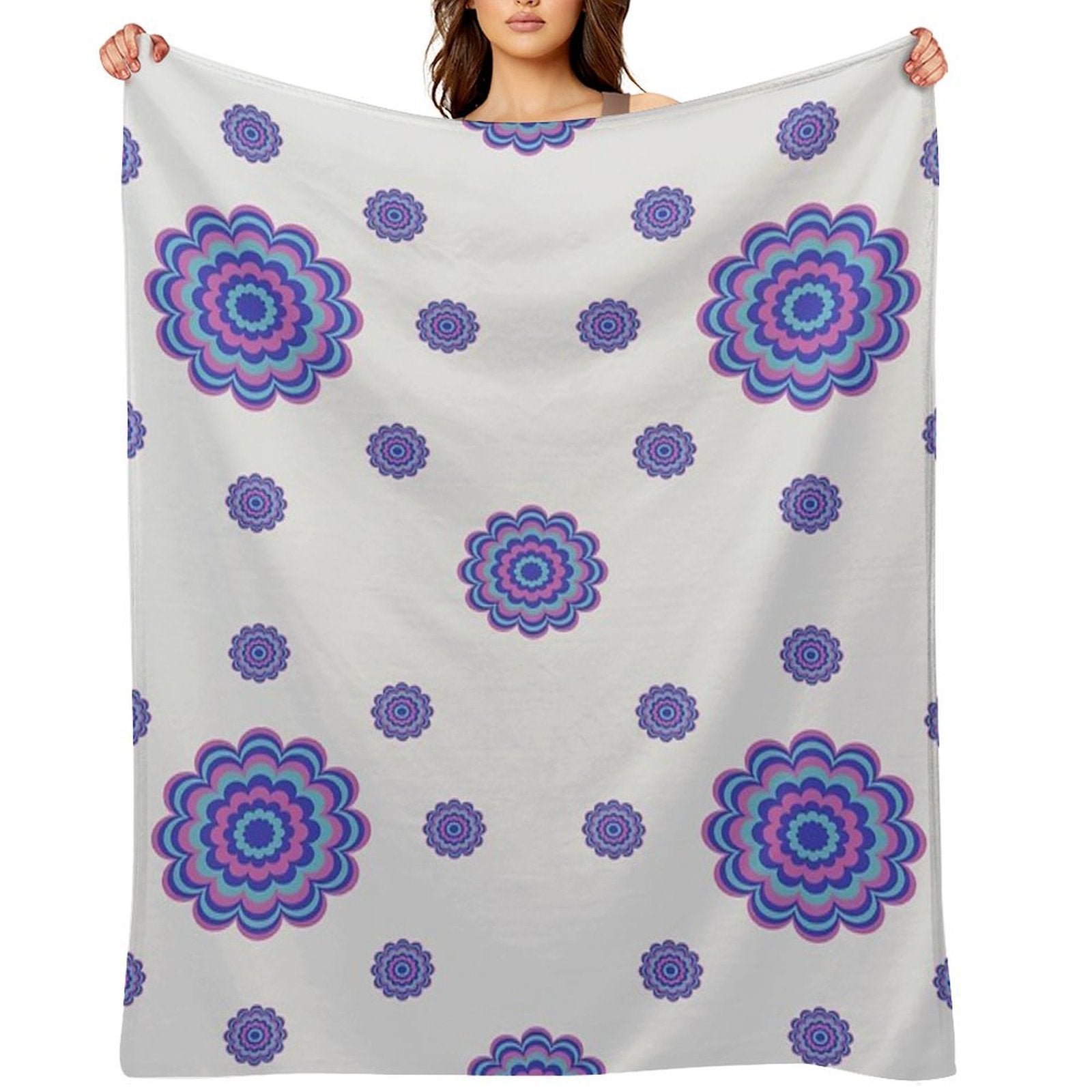 Psychedelic Floral Mandala Pattern Velvety-soft Throw Blanket