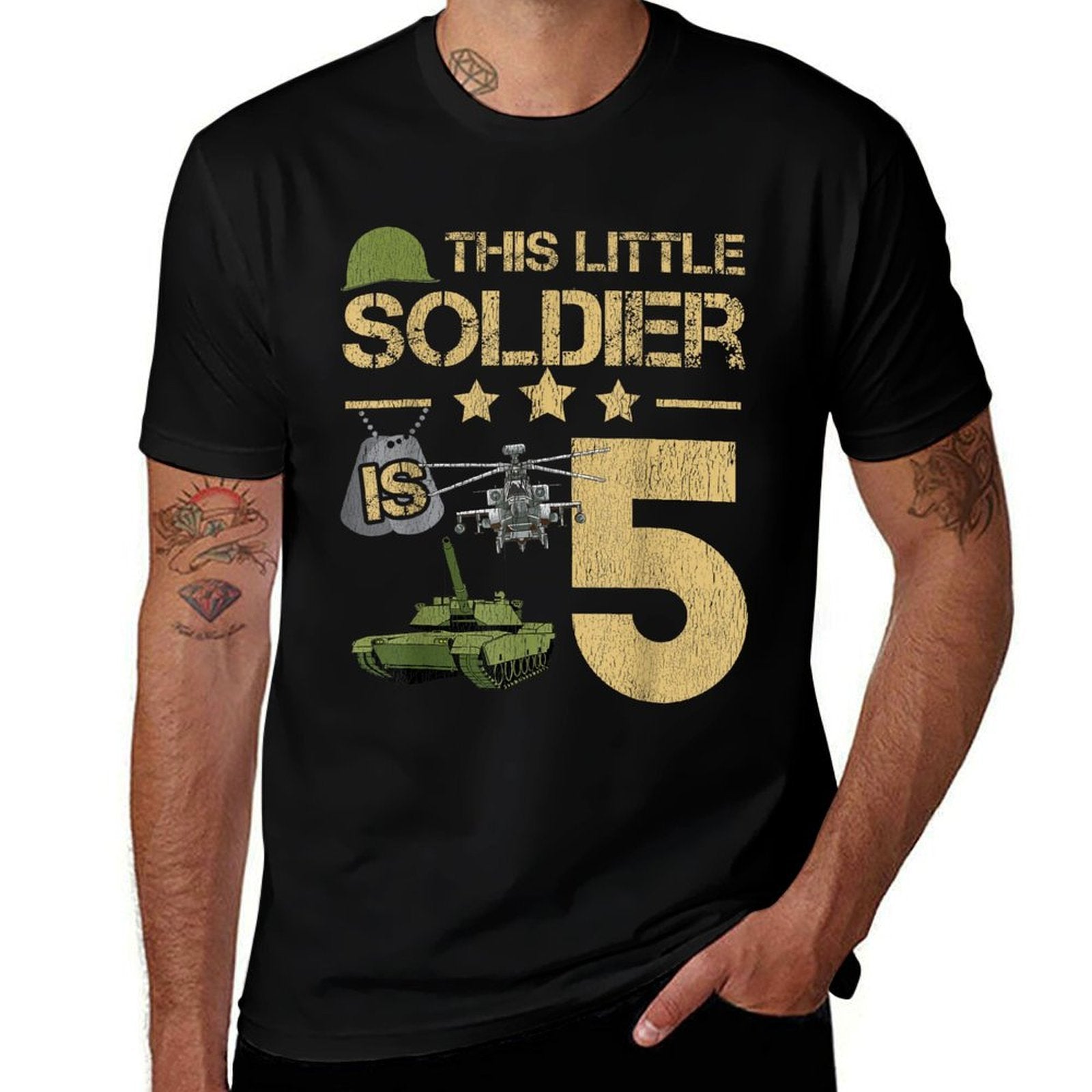 5 Year Old Soldier Birthday Boy 5th Birthday Kids Army Camo  Fade-proof Color T-Shirt