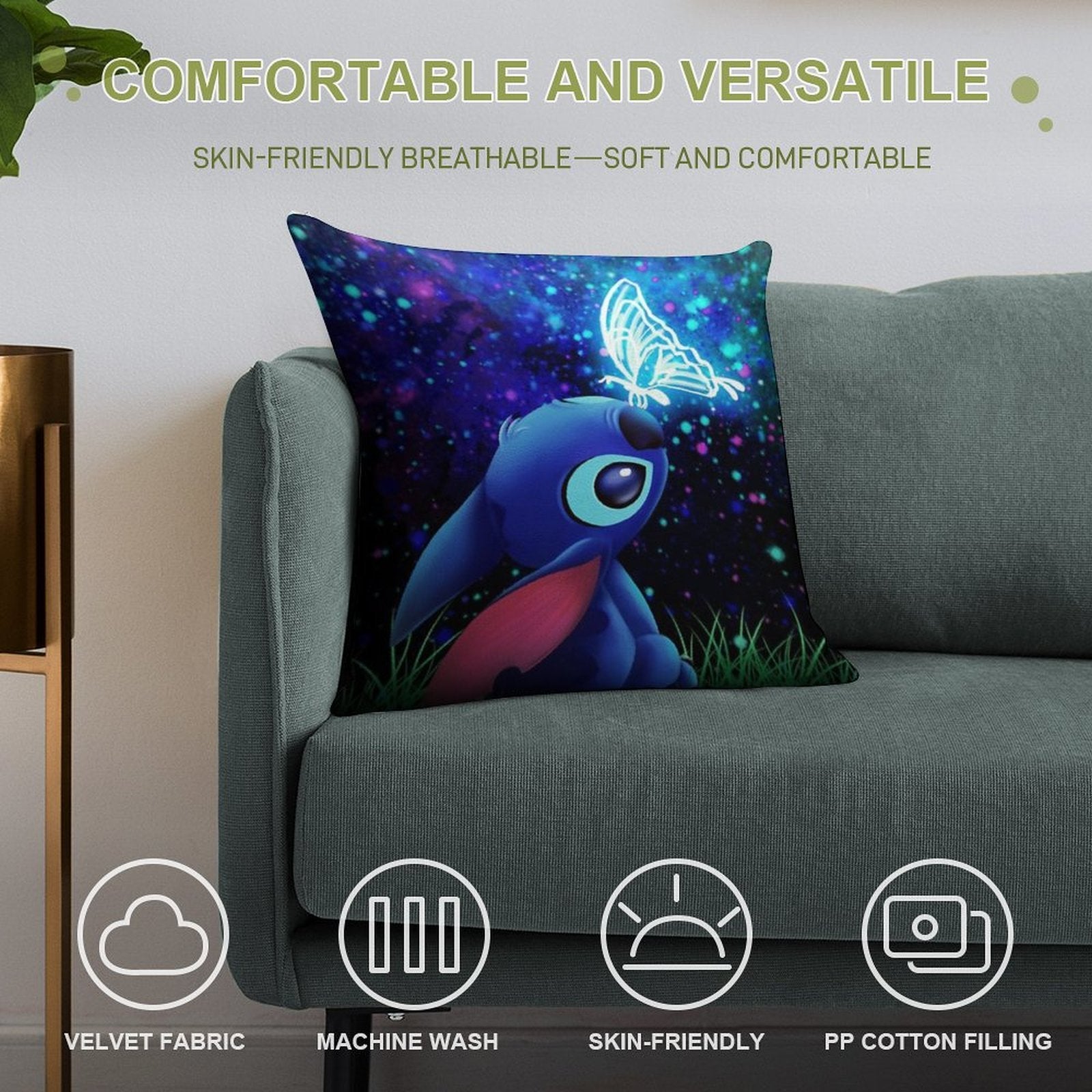 Stitch Butterfly Starry Sky Soft Shrink-Resistant Throw Pillow