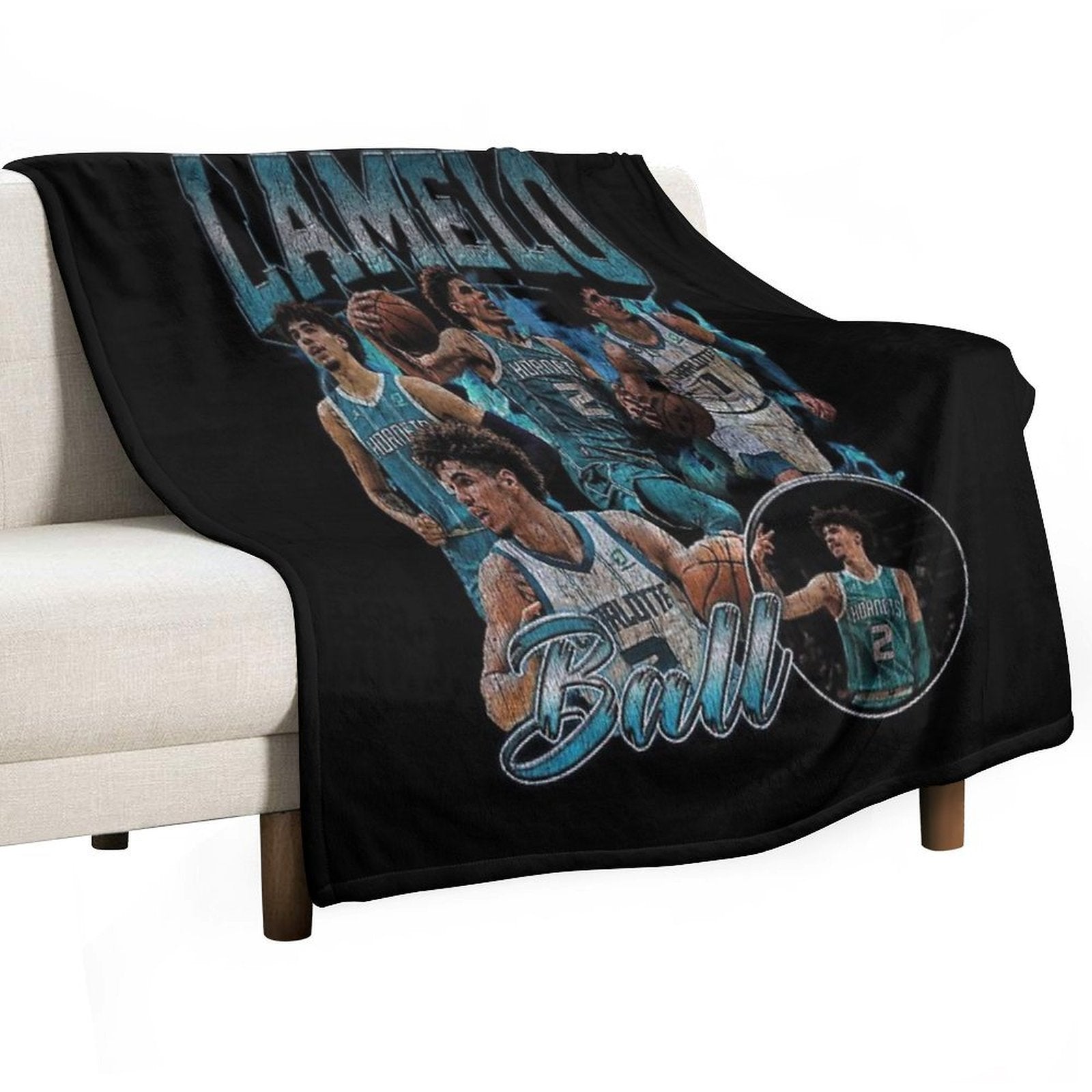 Lamelo Ball Charlotte Hornets Vintage Sustainable Throw Blanket