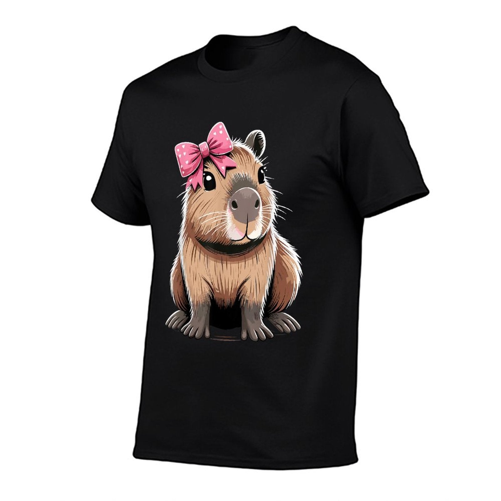 Cute Gifts for Capybaras Lover Capybara with Pink Ribbon Bow Unisex-Child  Ribbed Collar T-Shirt
