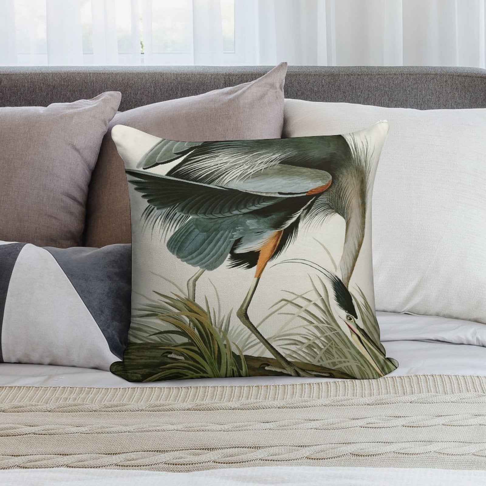 Great Blue Heron - John James Audubon's Birds of America Print Art Print Soft Multiple Sizes Throw Pillow