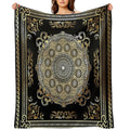 Ornate Baroque Gold Pearl Black Waves Greek Meander Easy Care Throw Blanket