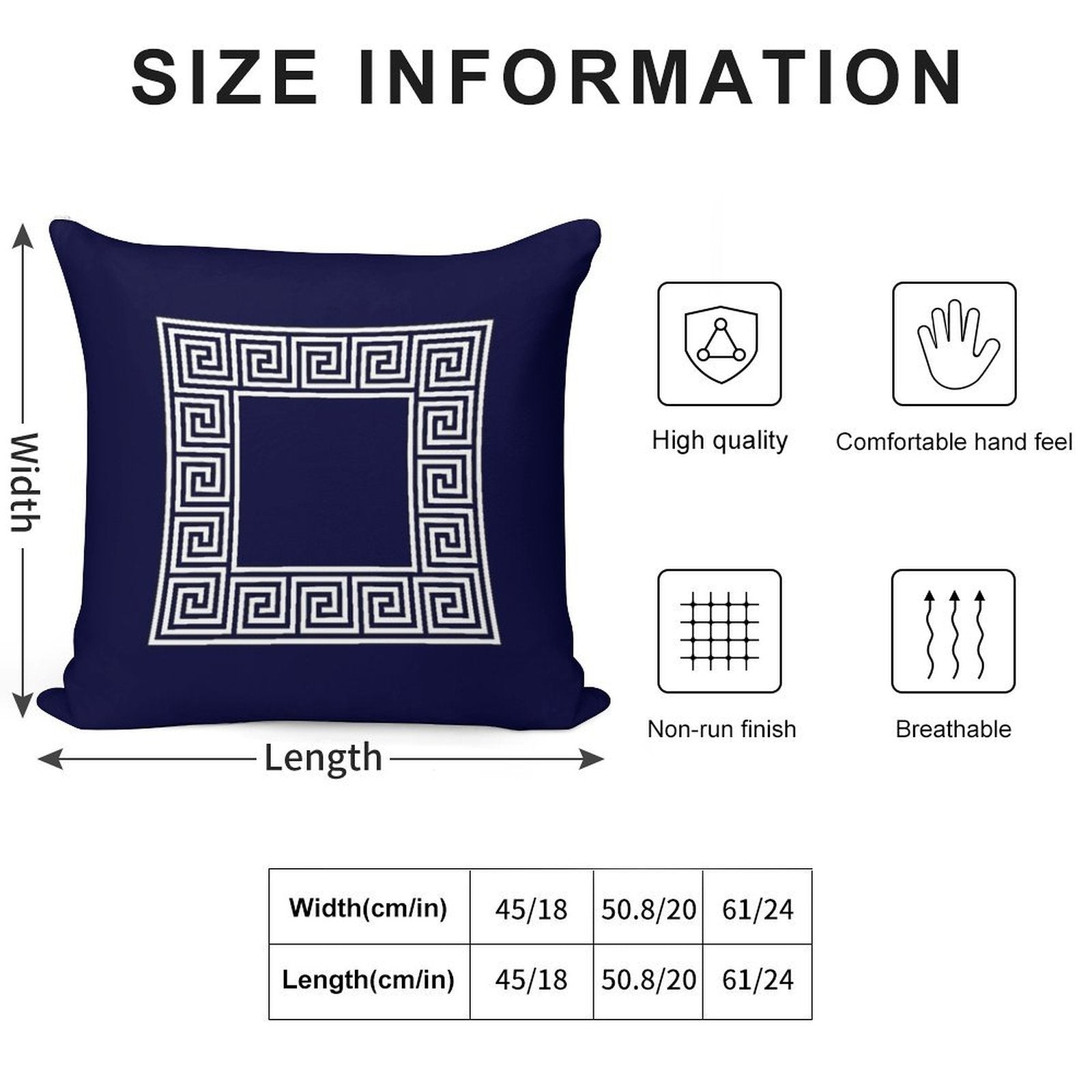 Navy Blue Greek Key Meander Square Soft Luxury Feel Throw Pillow